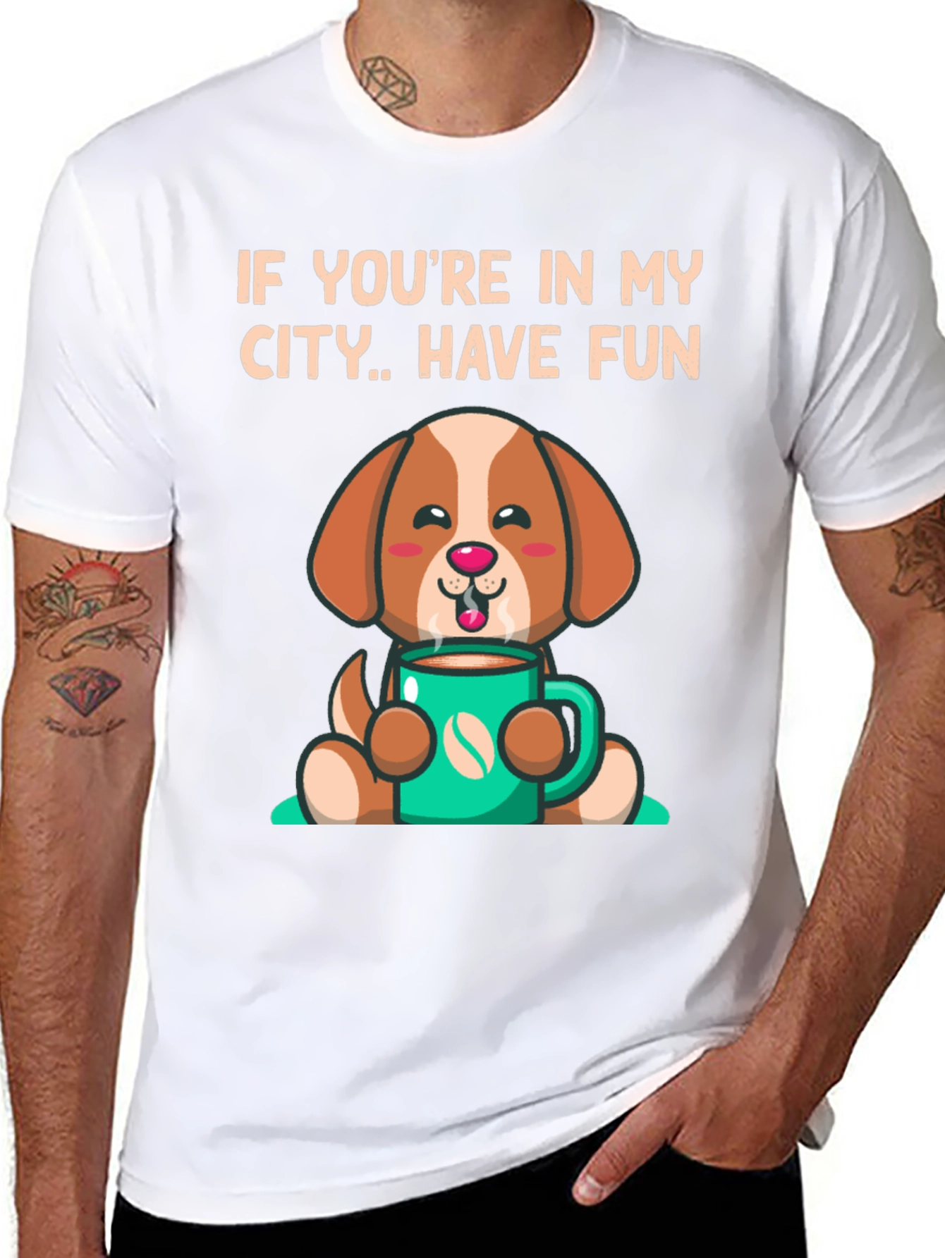 Cute Dog Coffee City T-Shirt