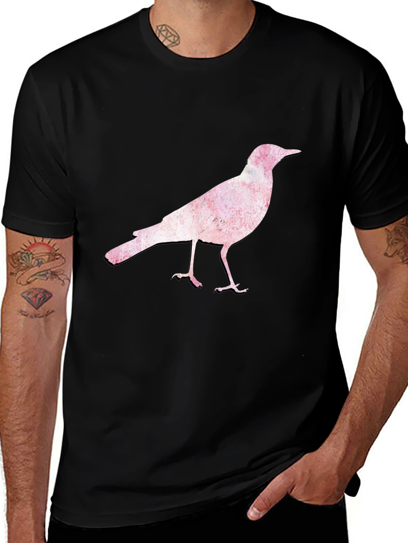 Bird Print Black T-Shirt