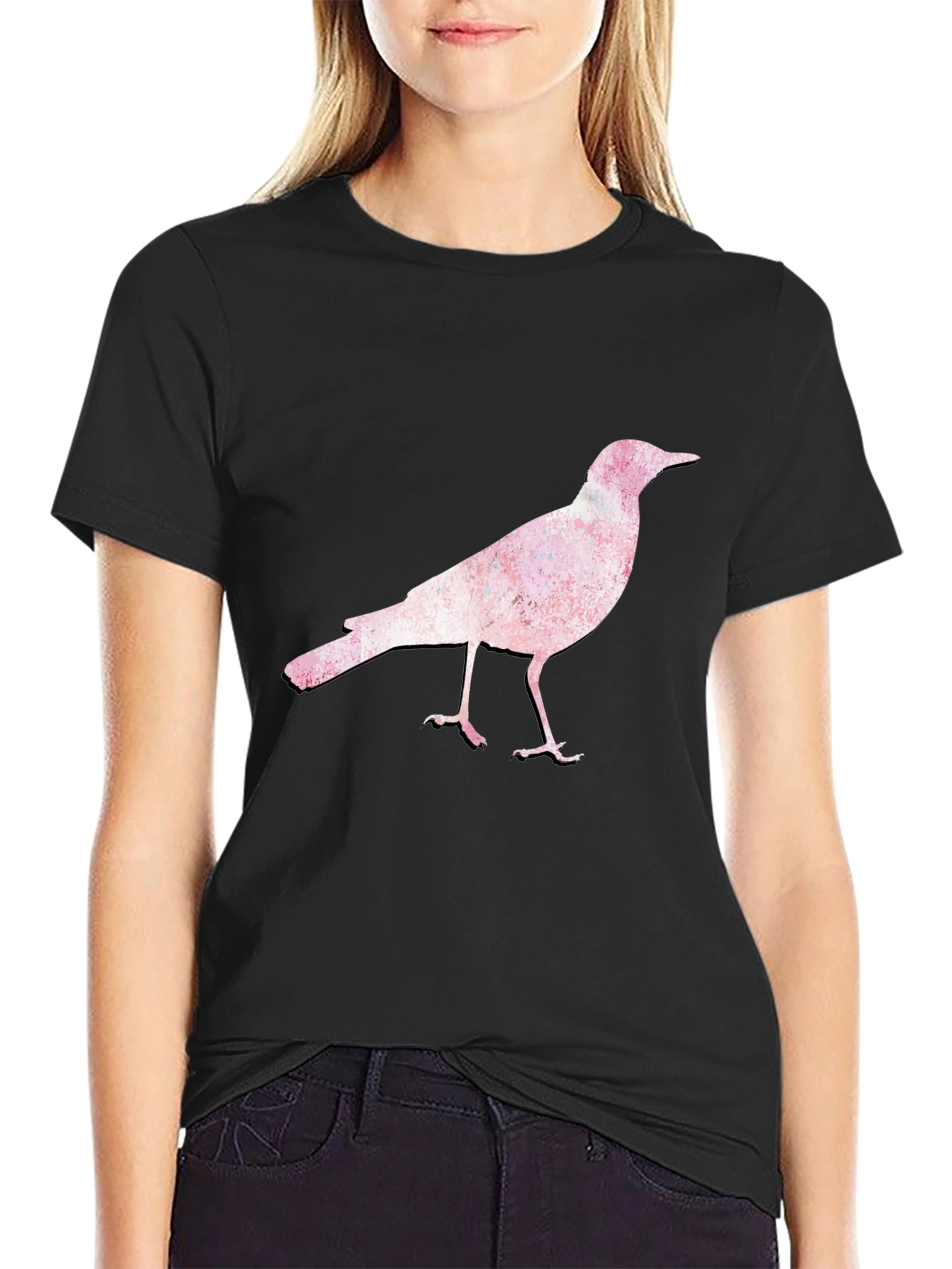 Bird Print Black T-Shirt