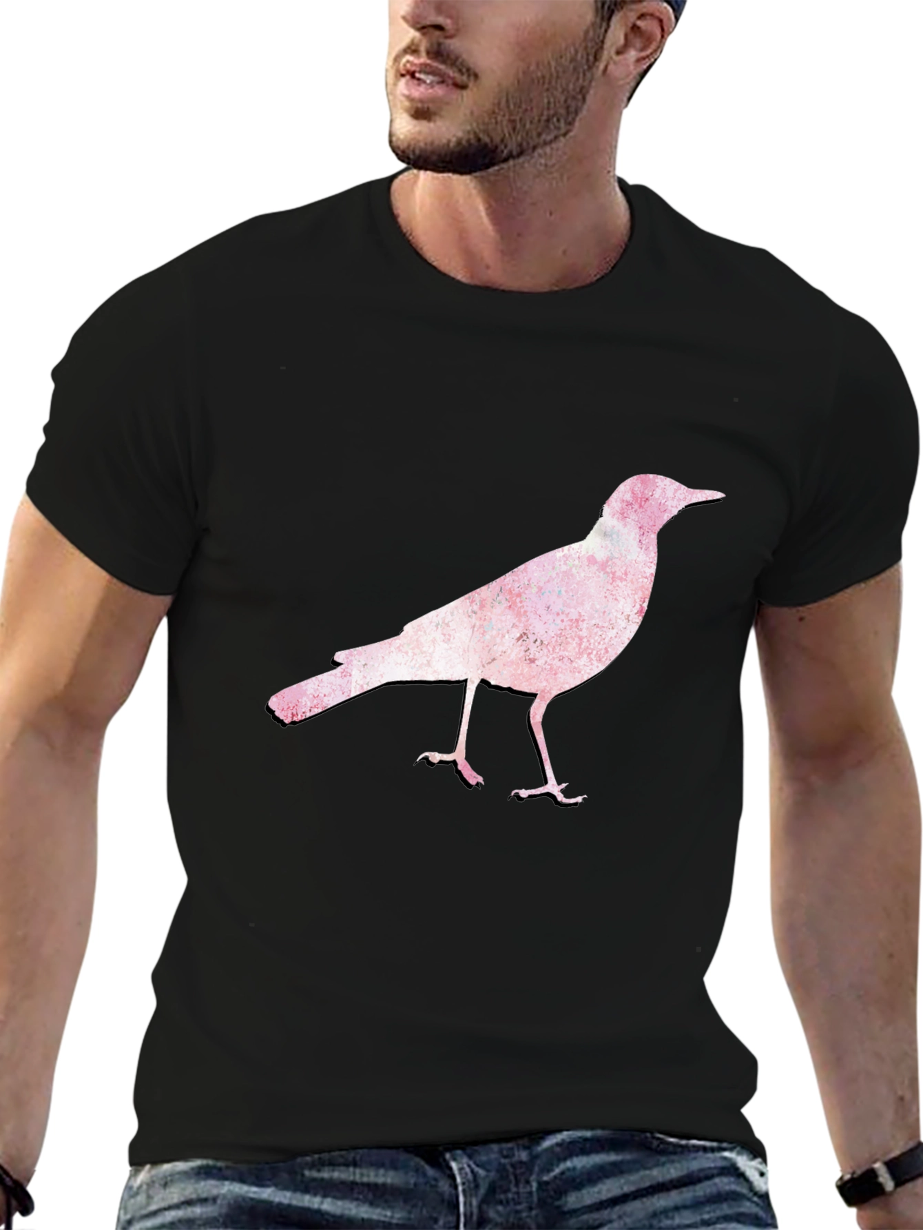 Bird Print Black T-Shirt