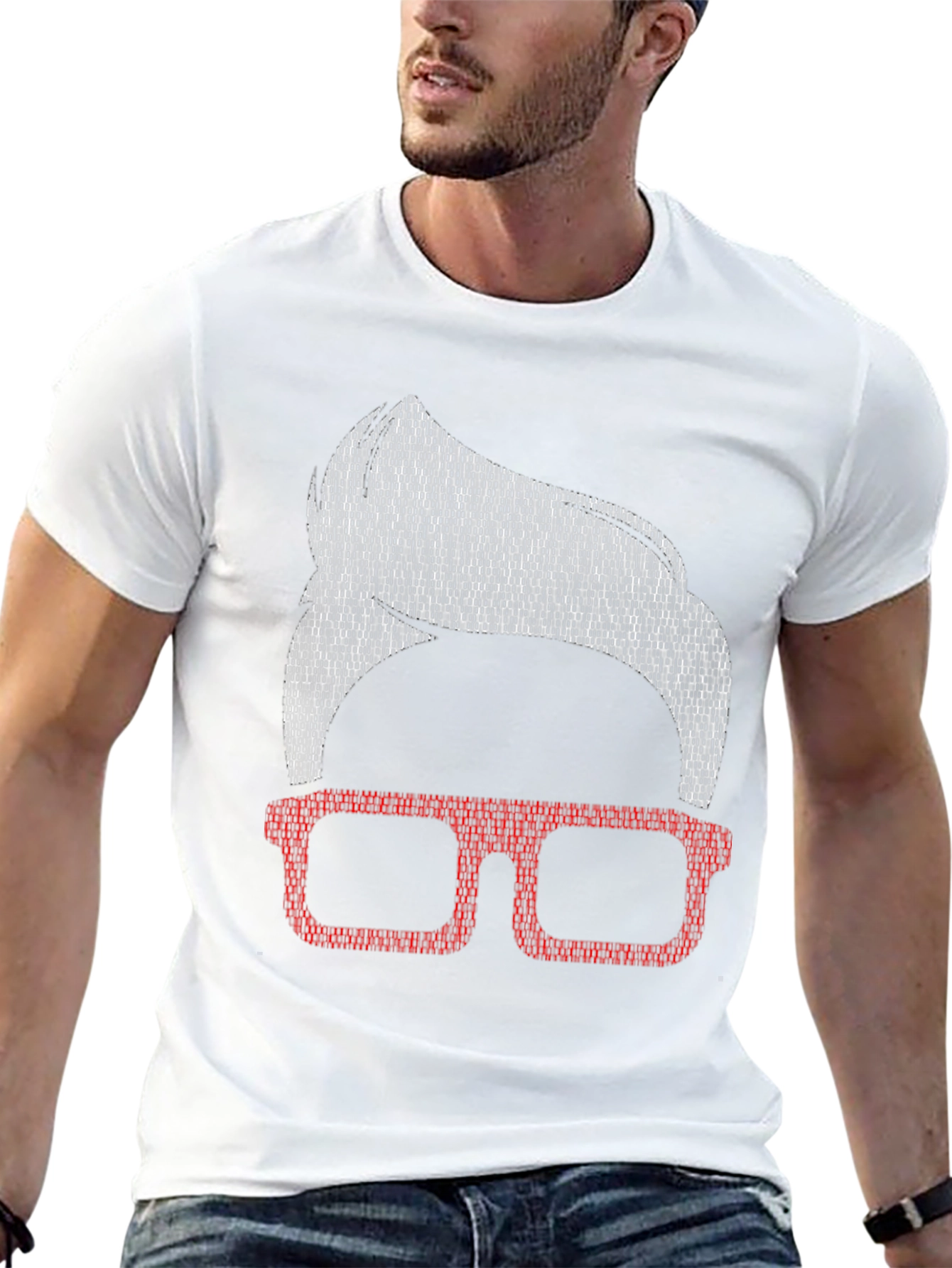 Stylish Nerd Tee: Retro Glasses & Hair Design