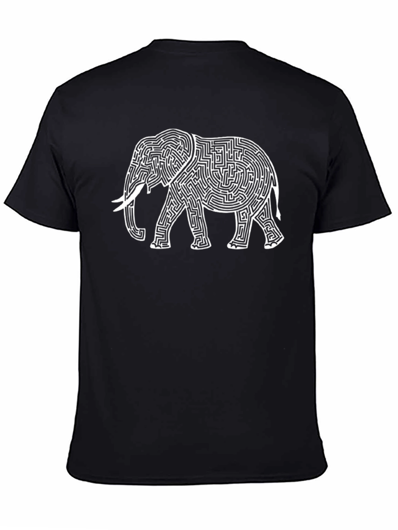 Elephant Maze Graphic Tee - Black Cotton Blend