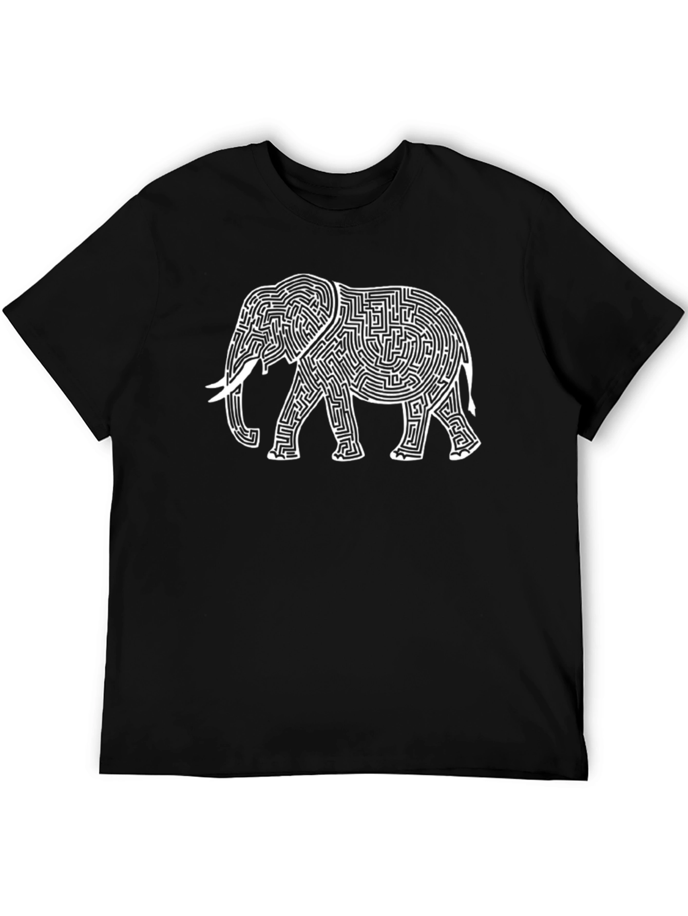 Elephant Maze Graphic Tee - Black Cotton Blend