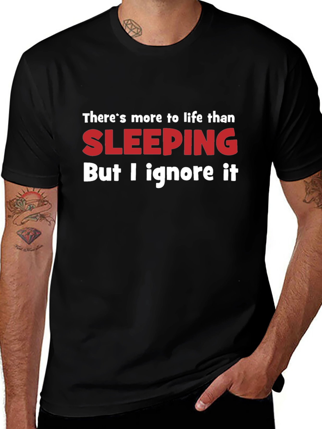 Funny Sleeping Graphic T-Shirt - Black Cotton Tee