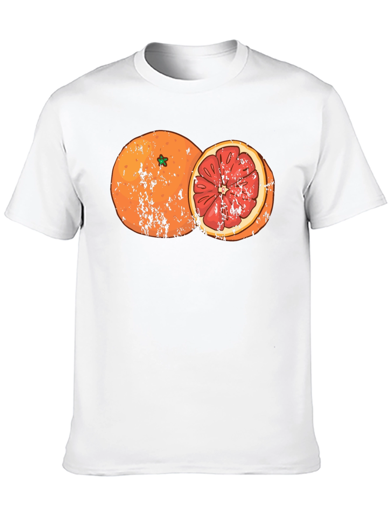 Distressed Orange Graphic Tee - Fruit Design Shirt