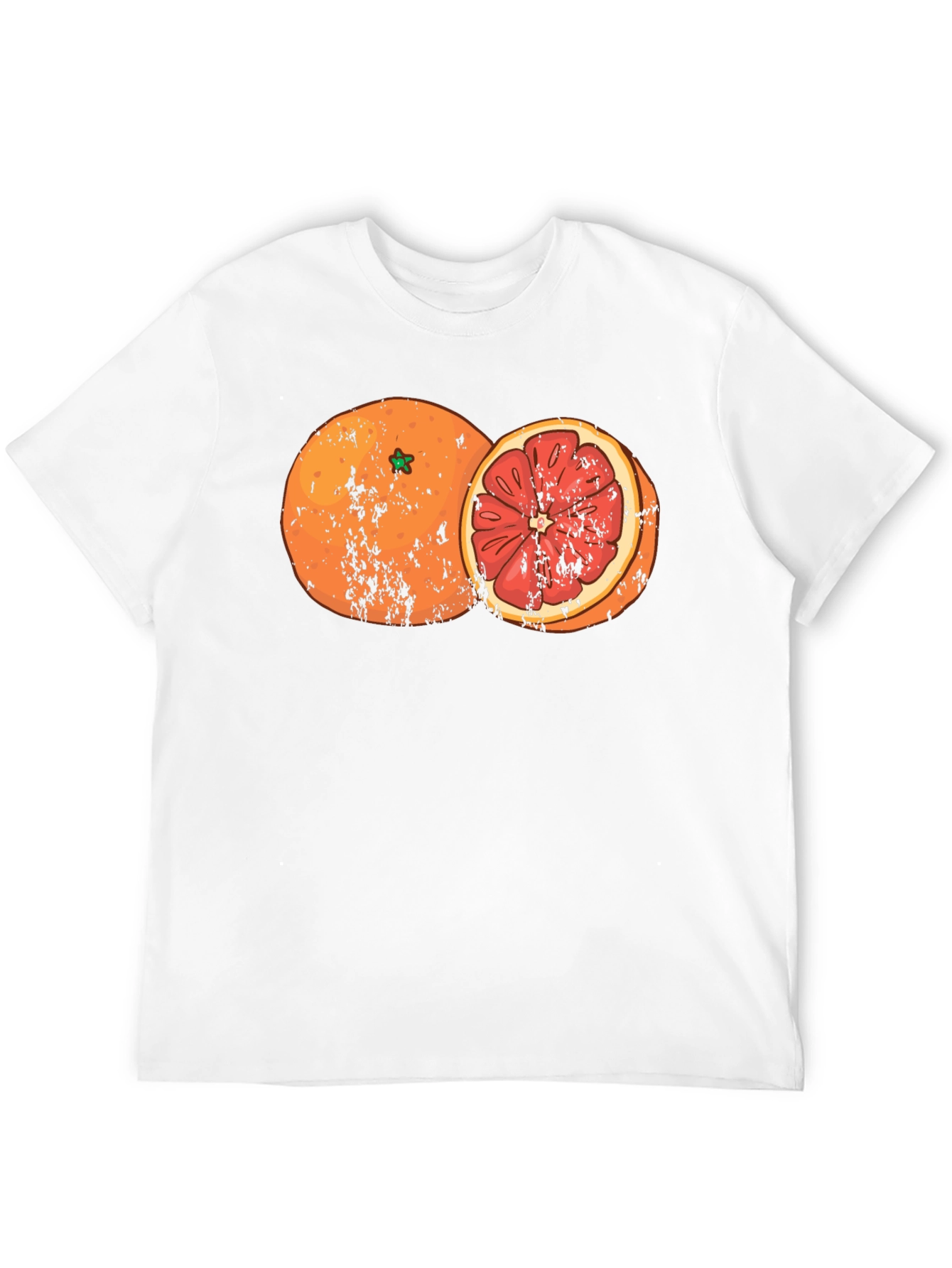 Distressed Orange Graphic Tee - Fruit Design Shirt