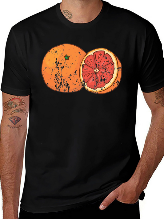 Distressed Orange Graphic Tee - Fruit Design Shirt