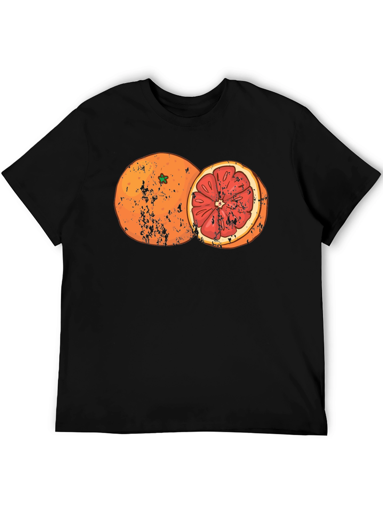 Distressed Orange Graphic Tee - Fruit Design Shirt