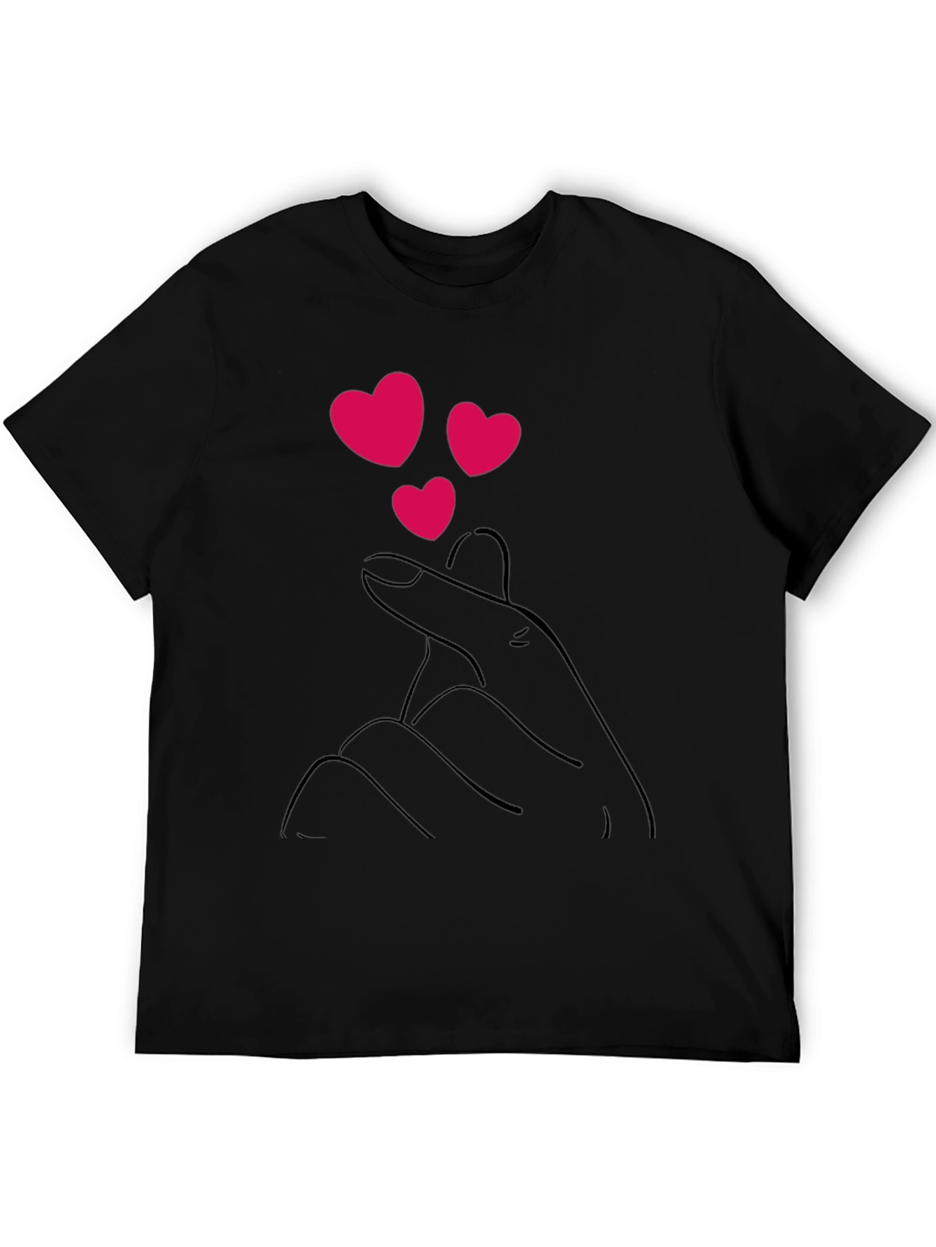 Black T-Shirt with Heart Finger Design