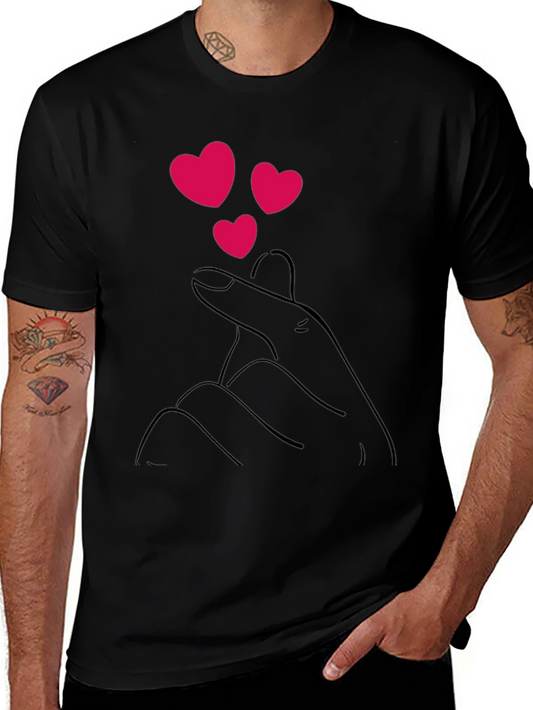 Black T-Shirt with Heart Finger Design