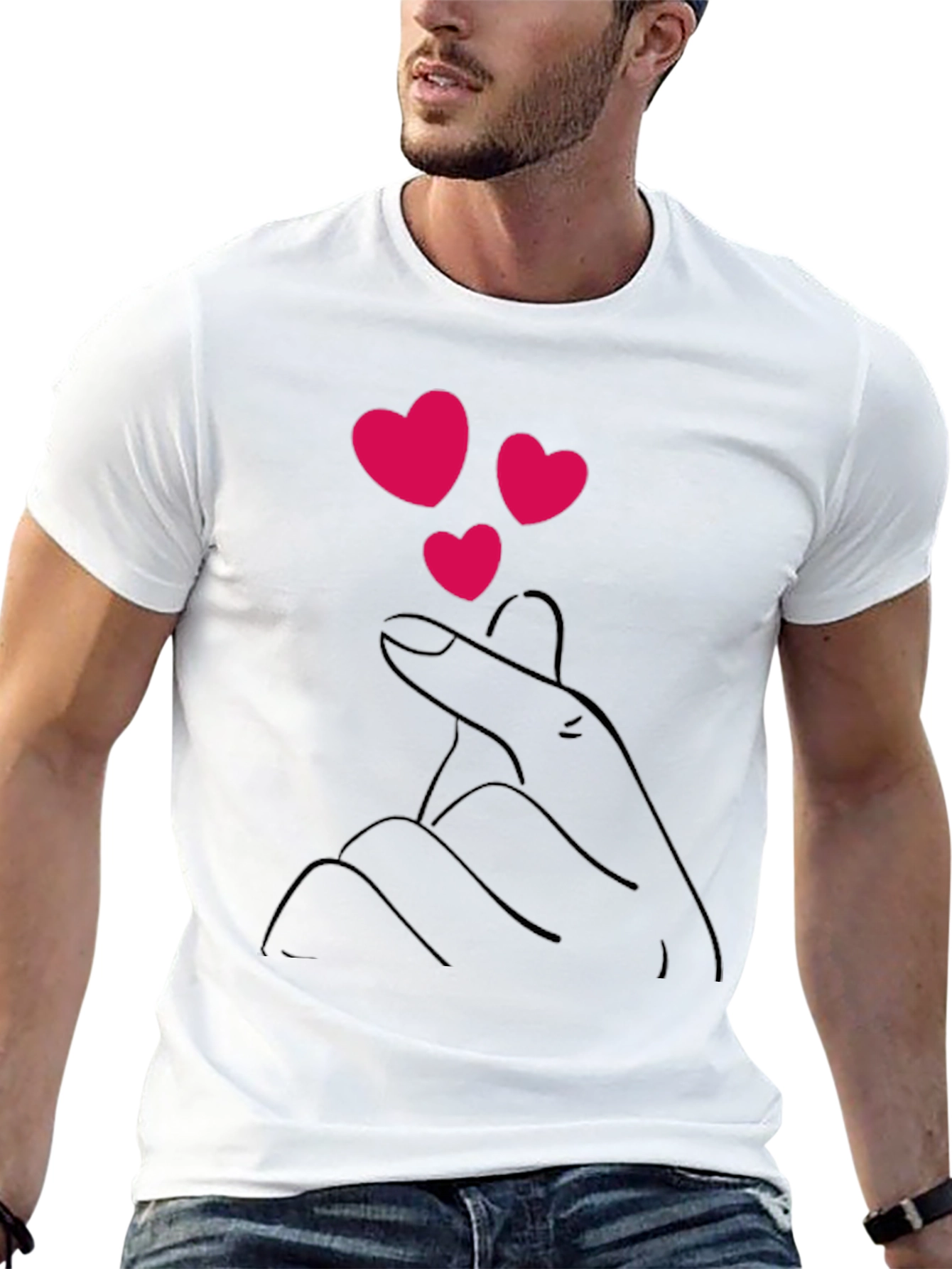 Black T-Shirt with Heart Finger Design
