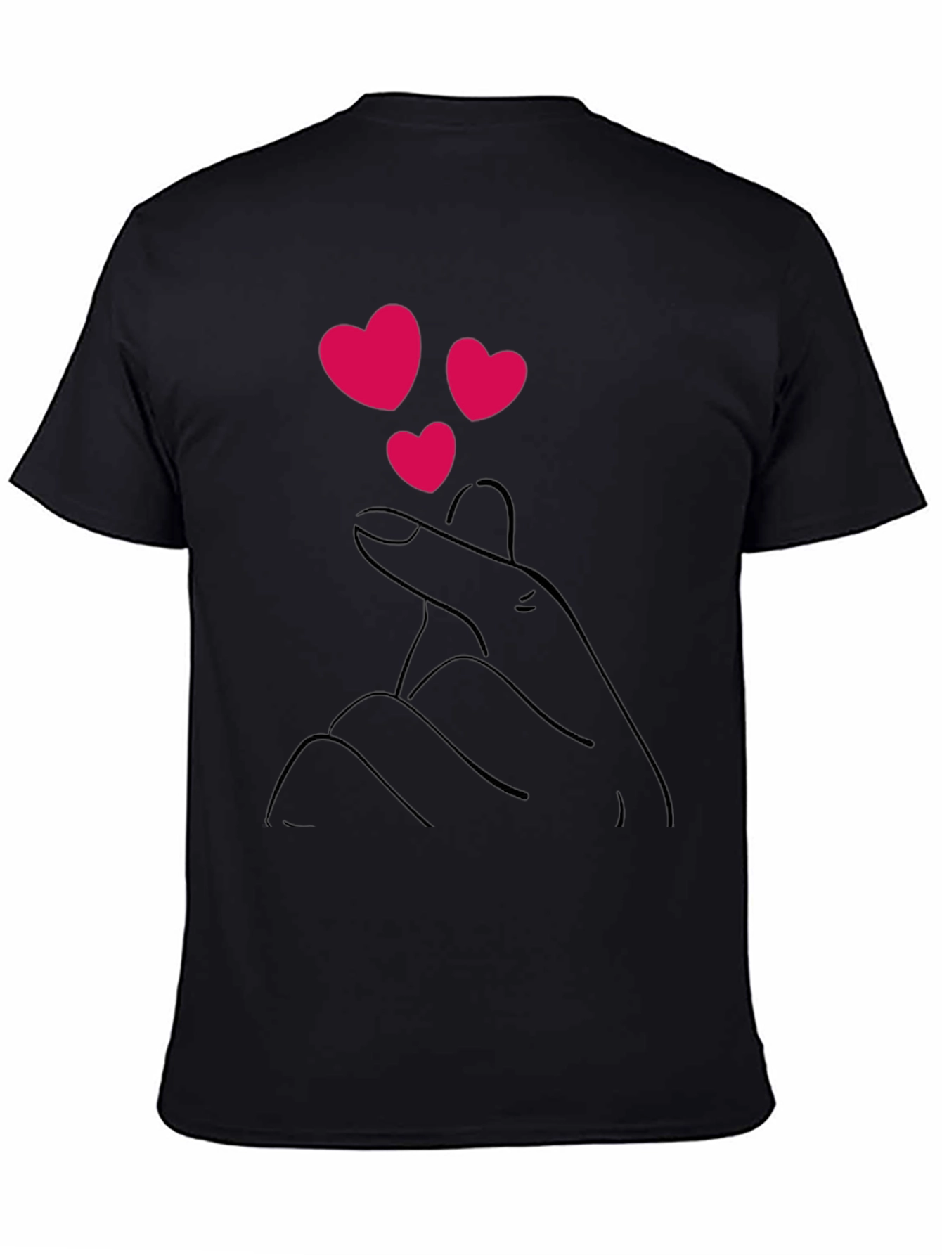 Black T-Shirt with Heart Finger Design