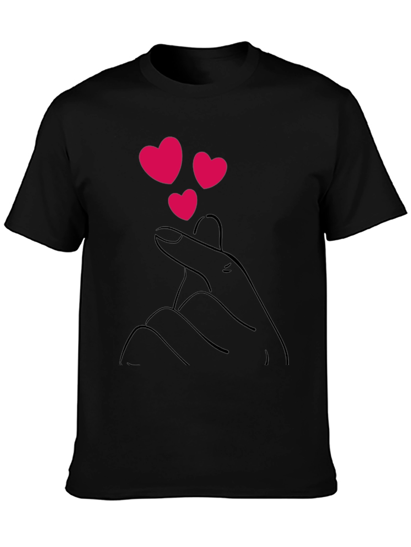 Black T-Shirt with Heart Finger Design