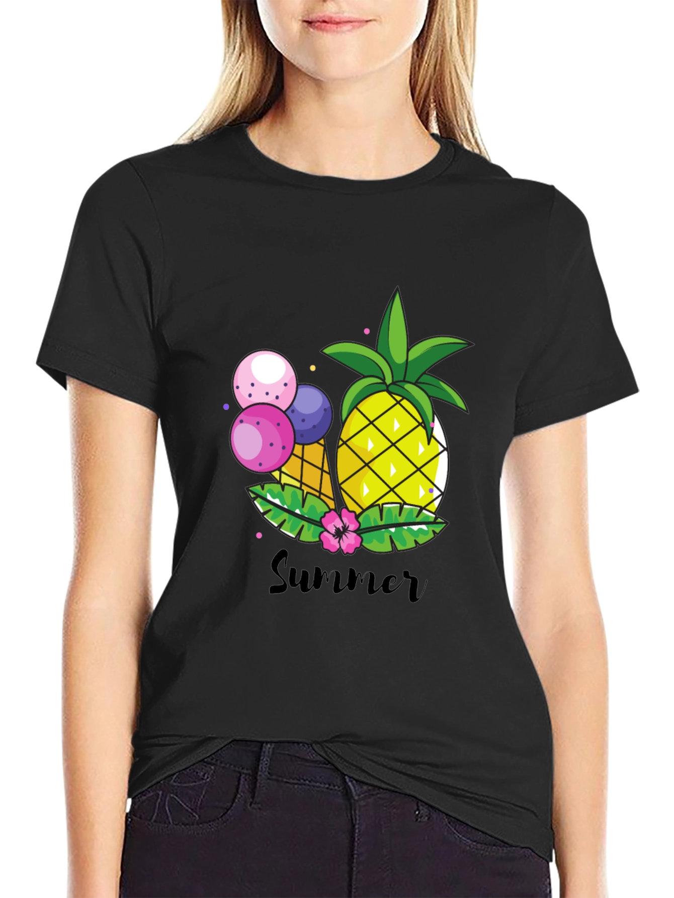 Summer Pineapple Graphic Print Crewneck T-Shirt