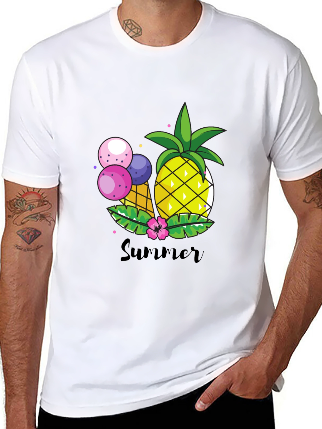 Summer Pineapple Graphic Print Crewneck T-Shirt