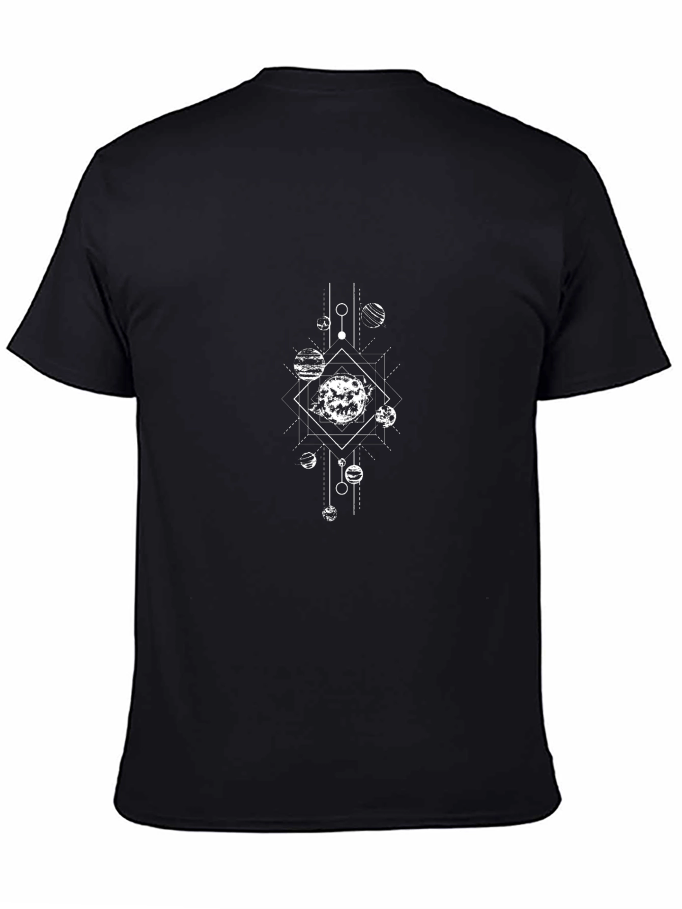 Geometric Planets Black T-Shirt - Stylish Celestial Design