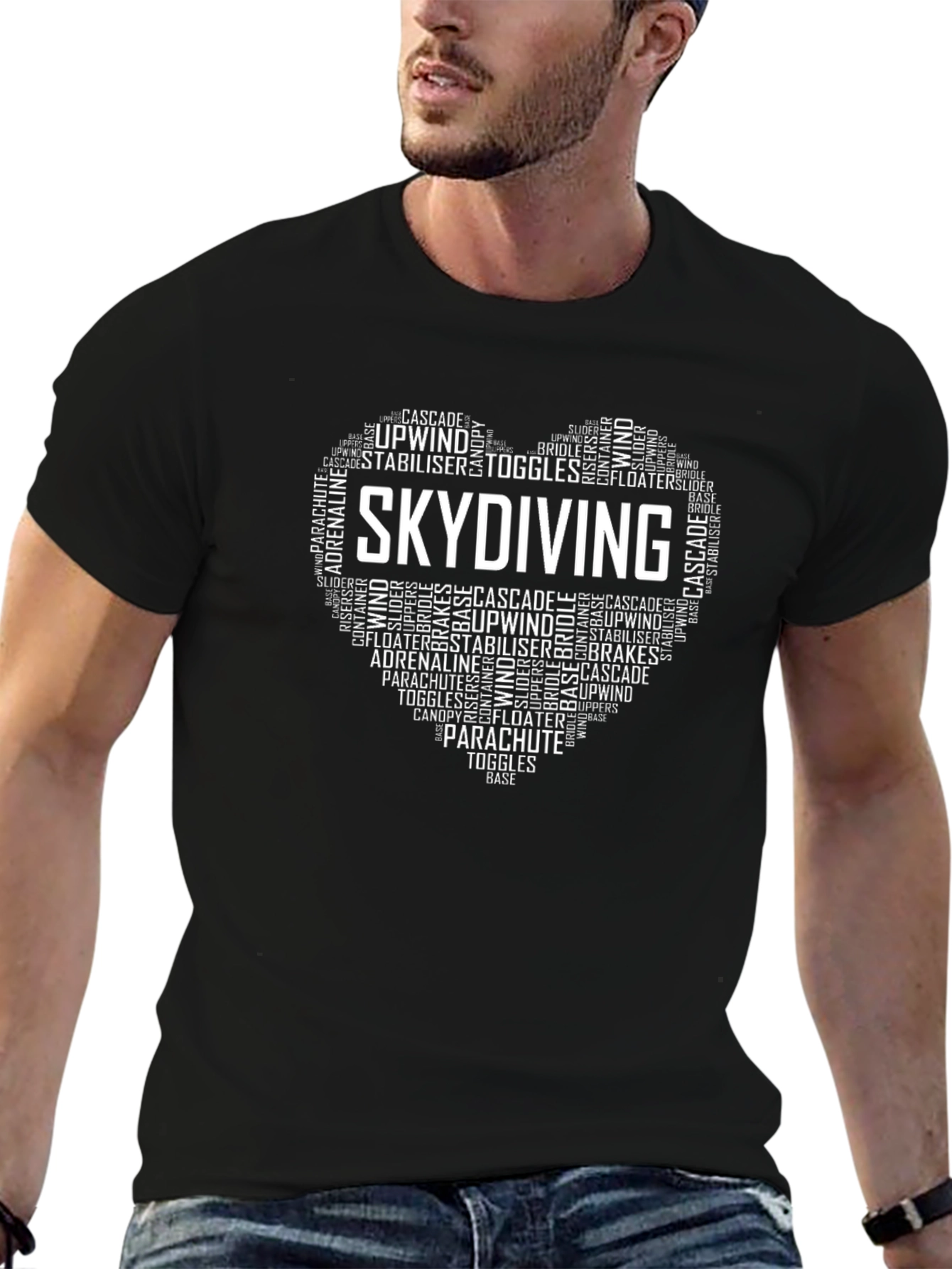 Skydiving Heart Word Art Graphic T-Shirt