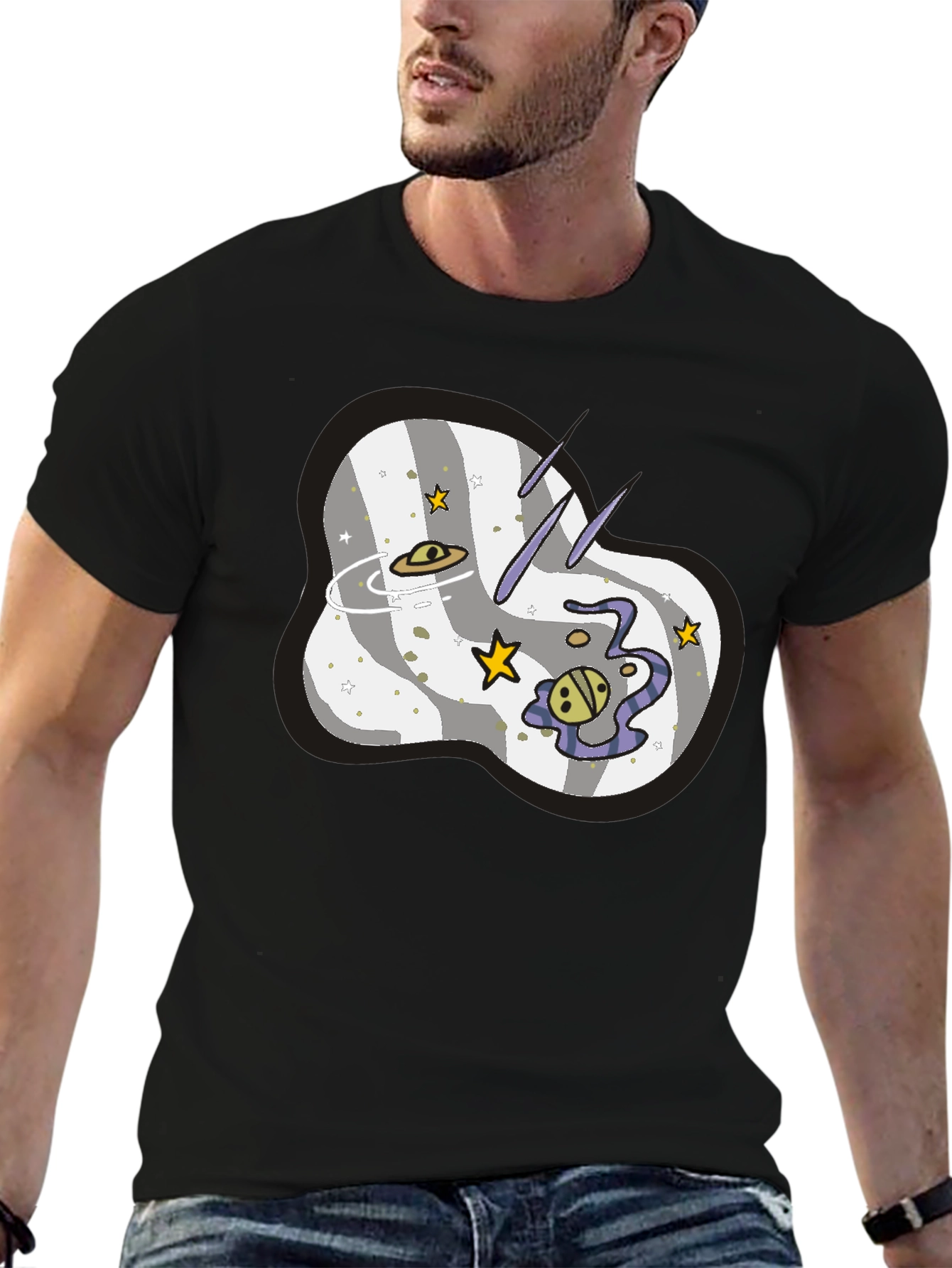 Space Galaxy Graphic T-Shirt - Mens Black Tee