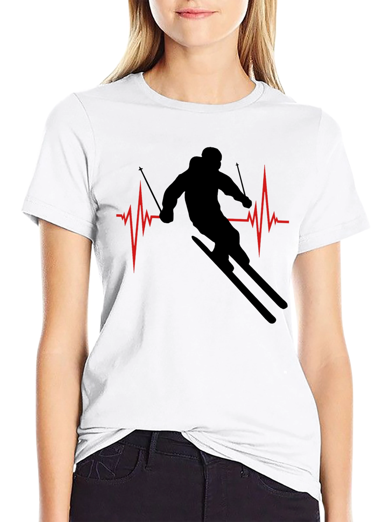 Ski Heartbeat T-Shirt - Black Skiing Tee