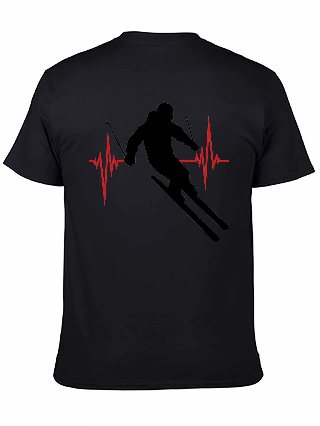 Ski Heartbeat T-Shirt - Black Skiing Tee