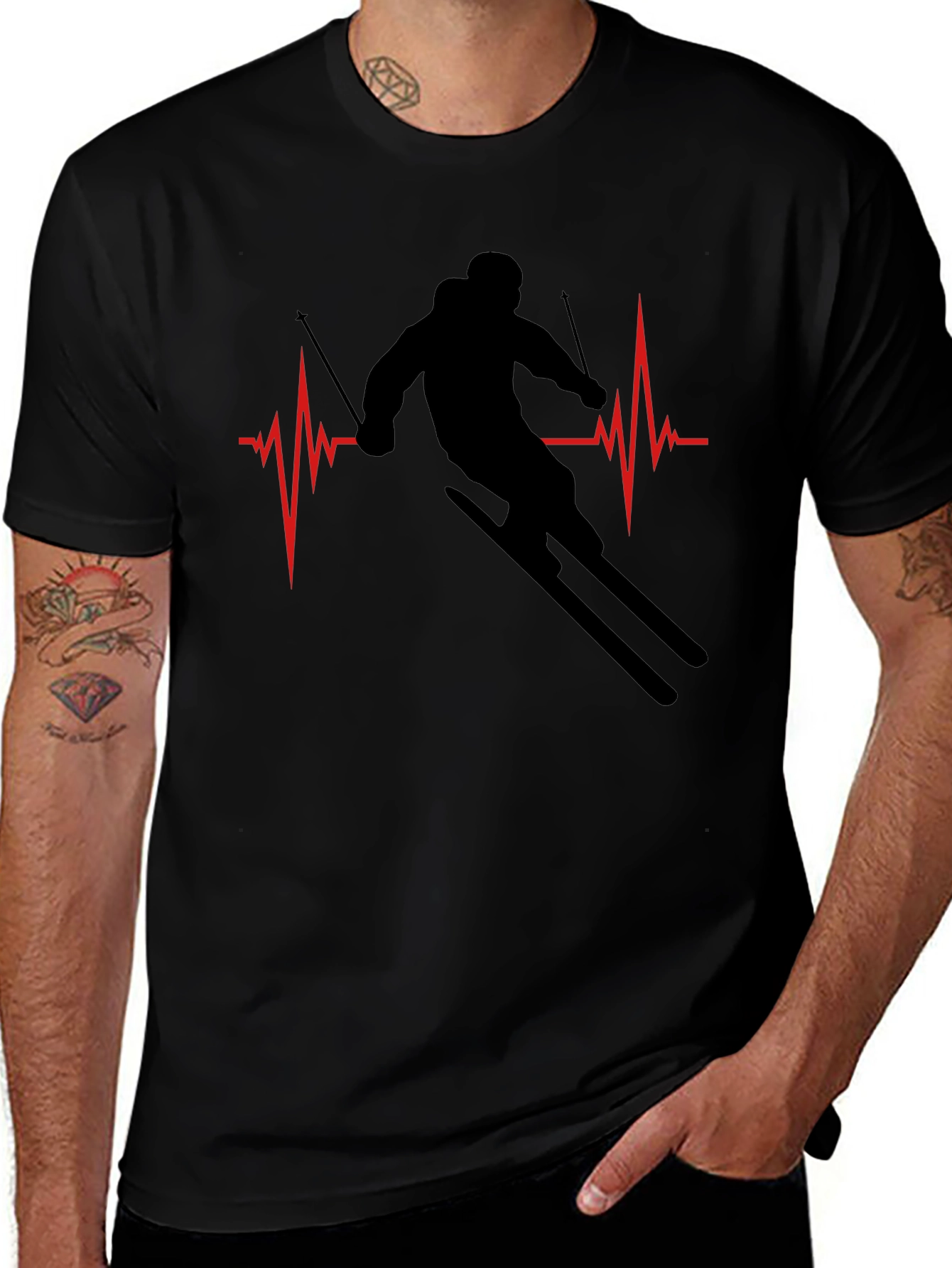 Ski Heartbeat T-Shirt - Black Skiing Tee