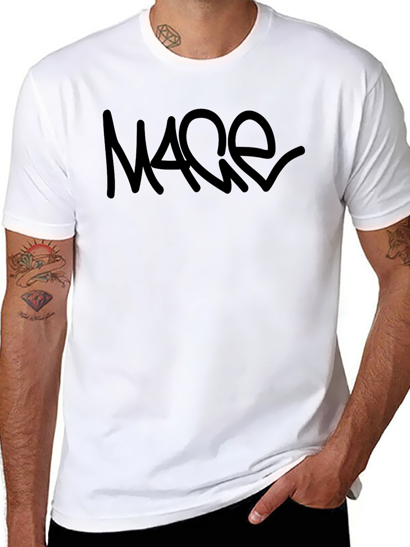 Mace Black Graphic Tee - Casual Crew Neck T-Shirt