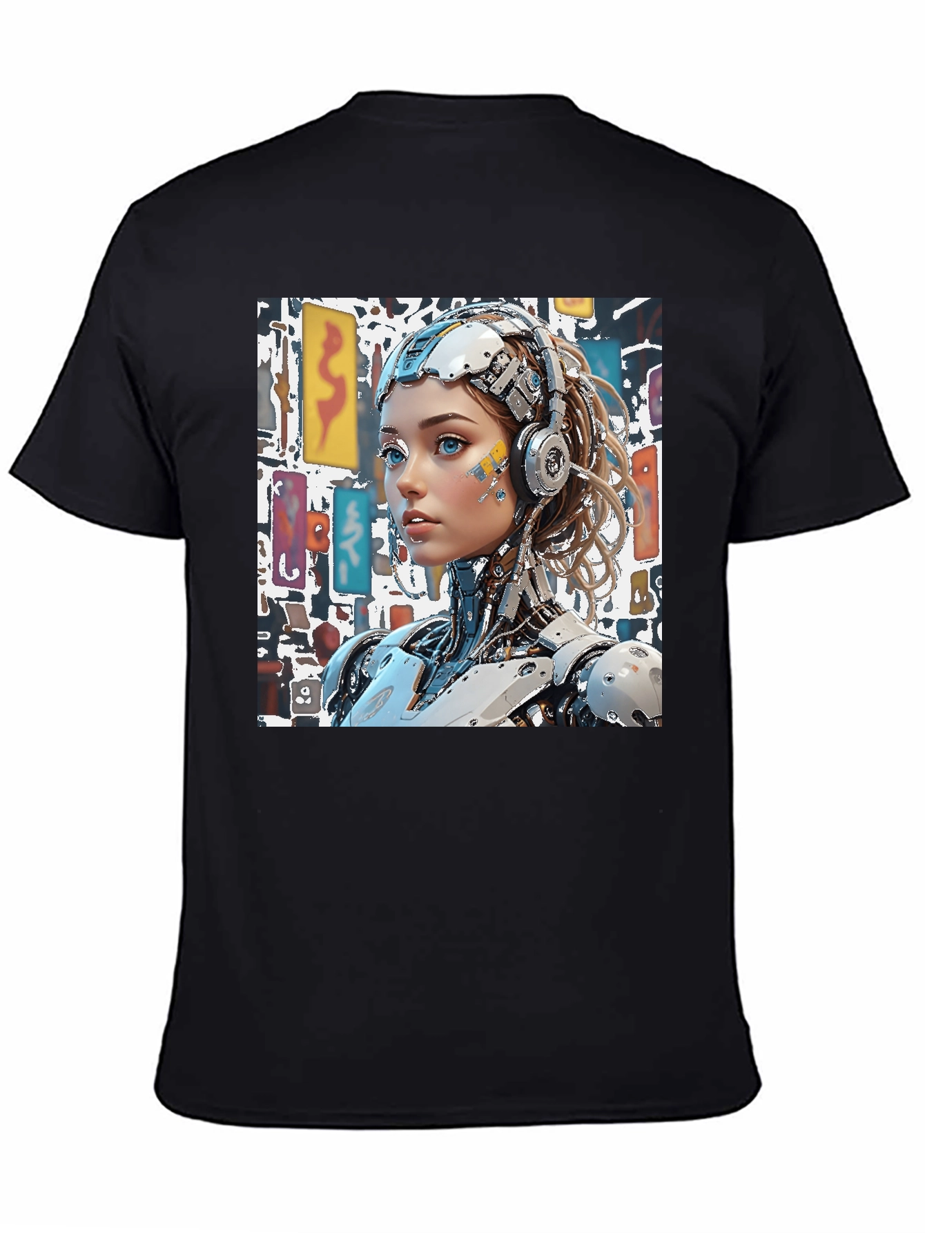 Cyberpunk Robot Girl Graphic Black T-Shirt