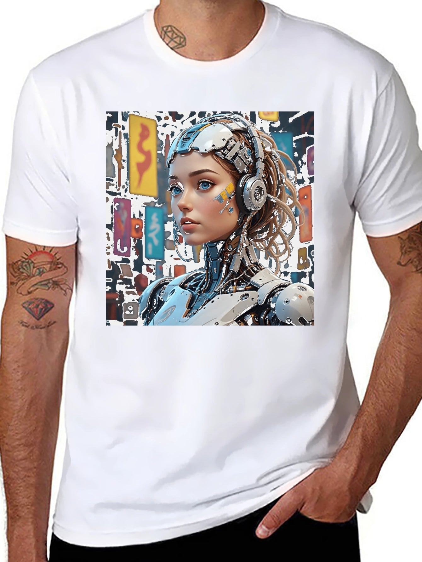 Cyberpunk Robot Girl Graphic Black T-Shirt