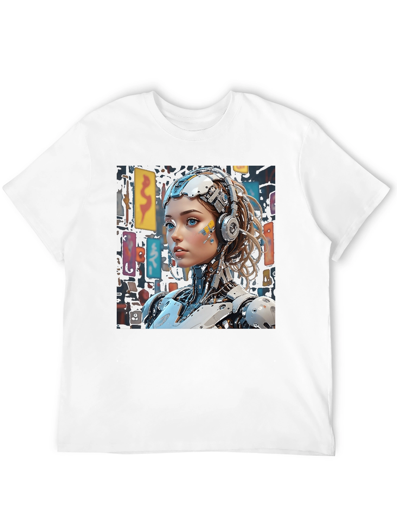 Cyberpunk Robot Girl Graphic Black T-Shirt