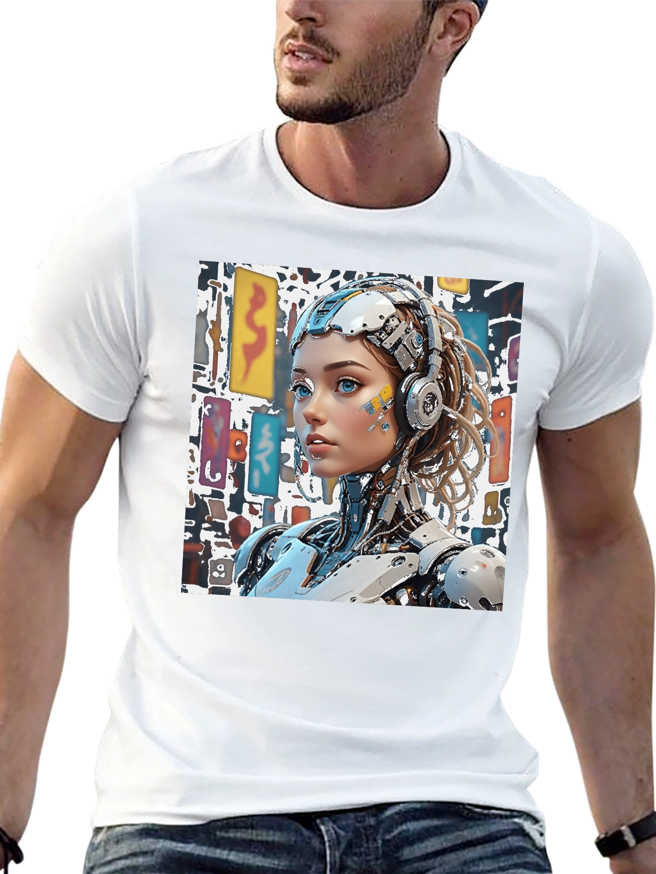 Cyberpunk Robot Girl Graphic Black T-Shirt