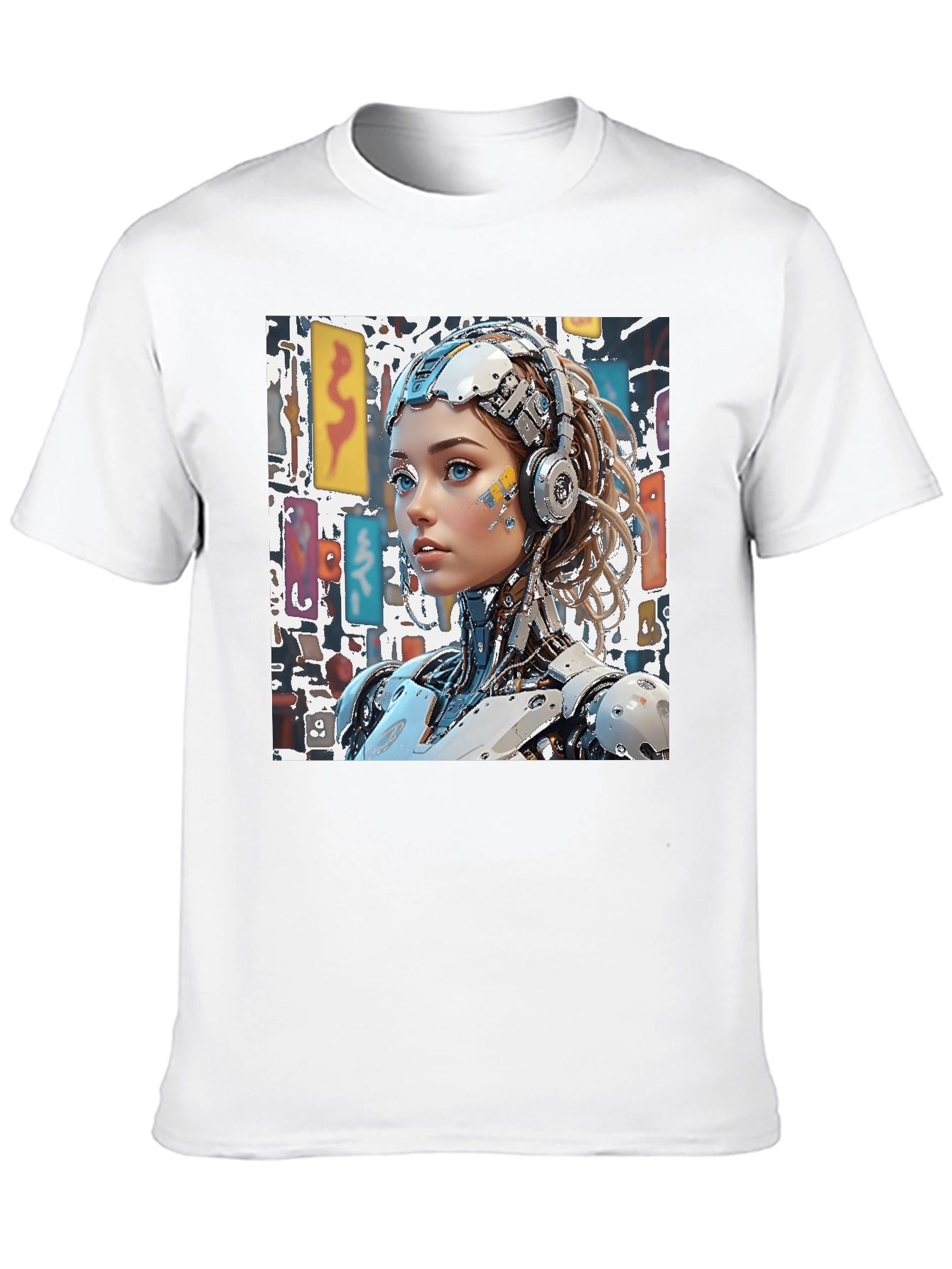 Cyberpunk Robot Girl Graphic Black T-Shirt