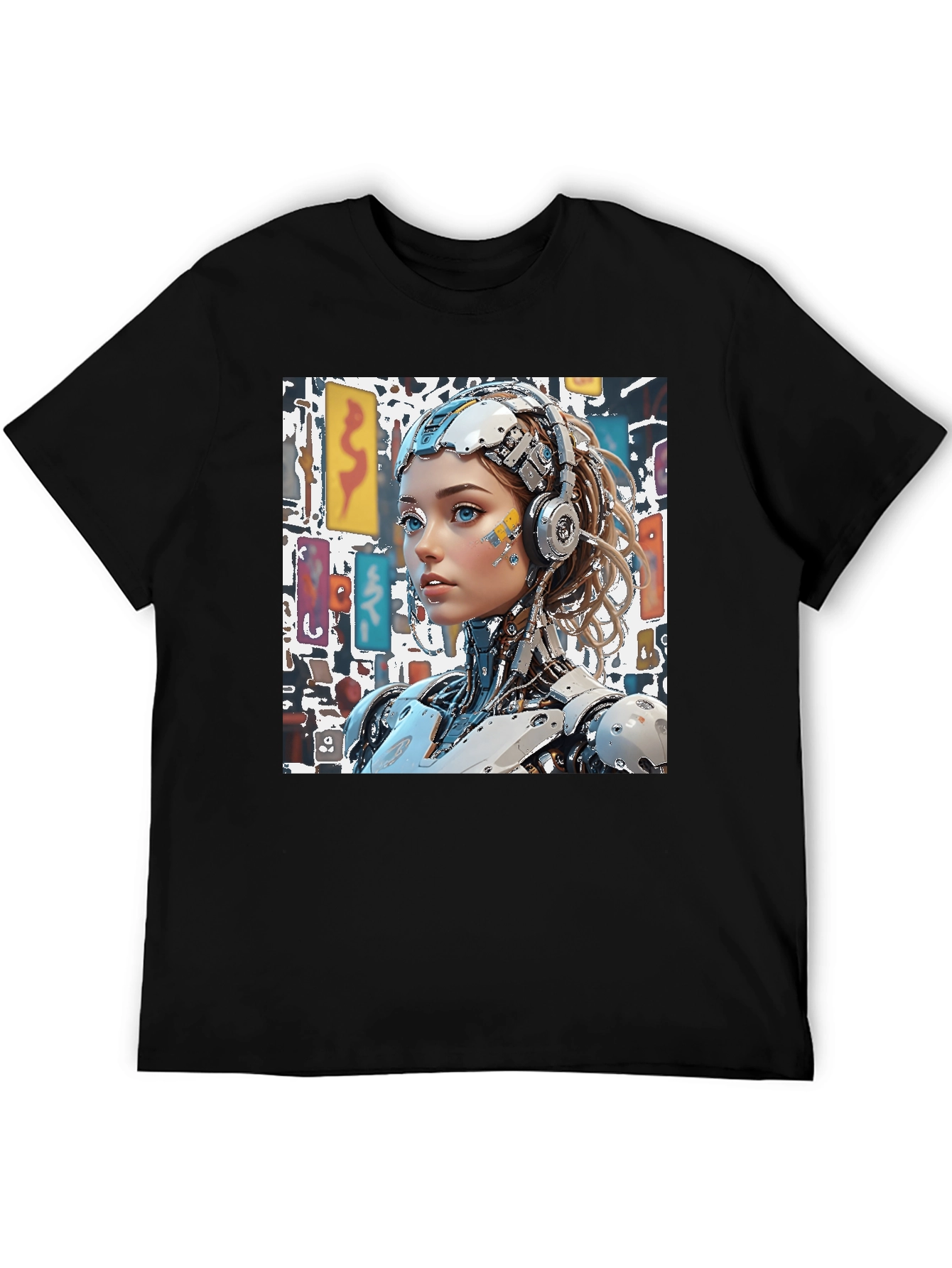 Cyberpunk Robot Girl Graphic Black T-Shirt