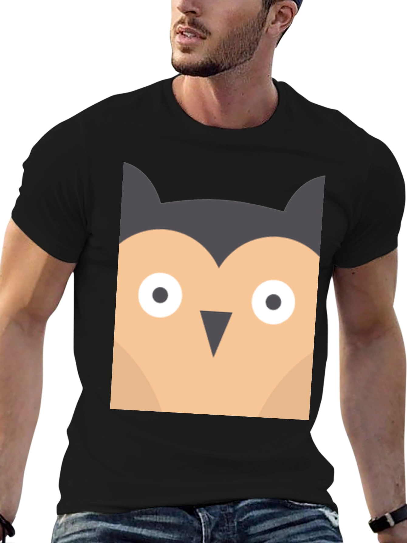 Owl Graphic Print Black Tee