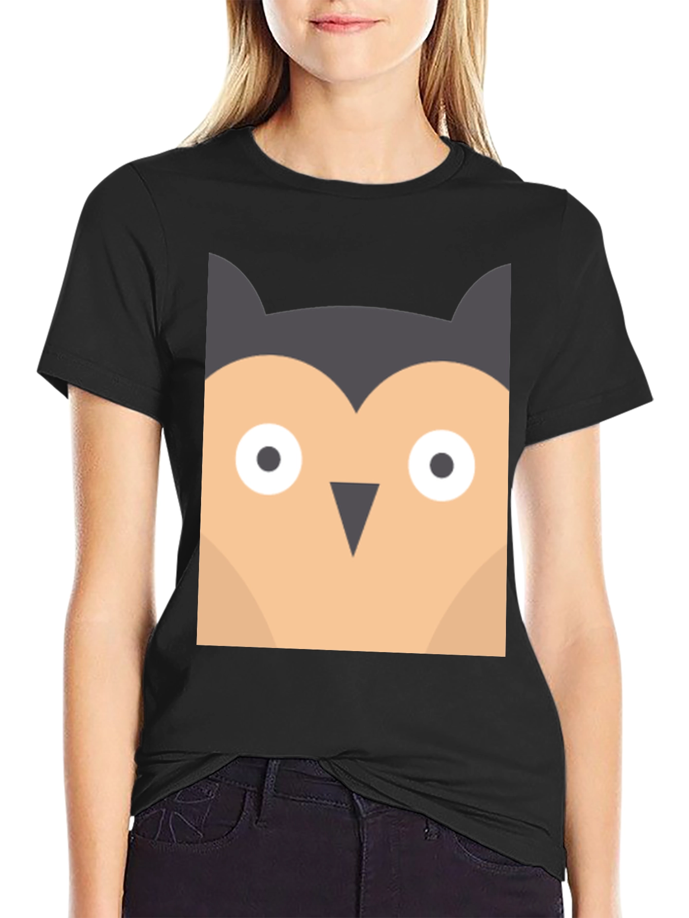 Owl Graphic Print Black Tee