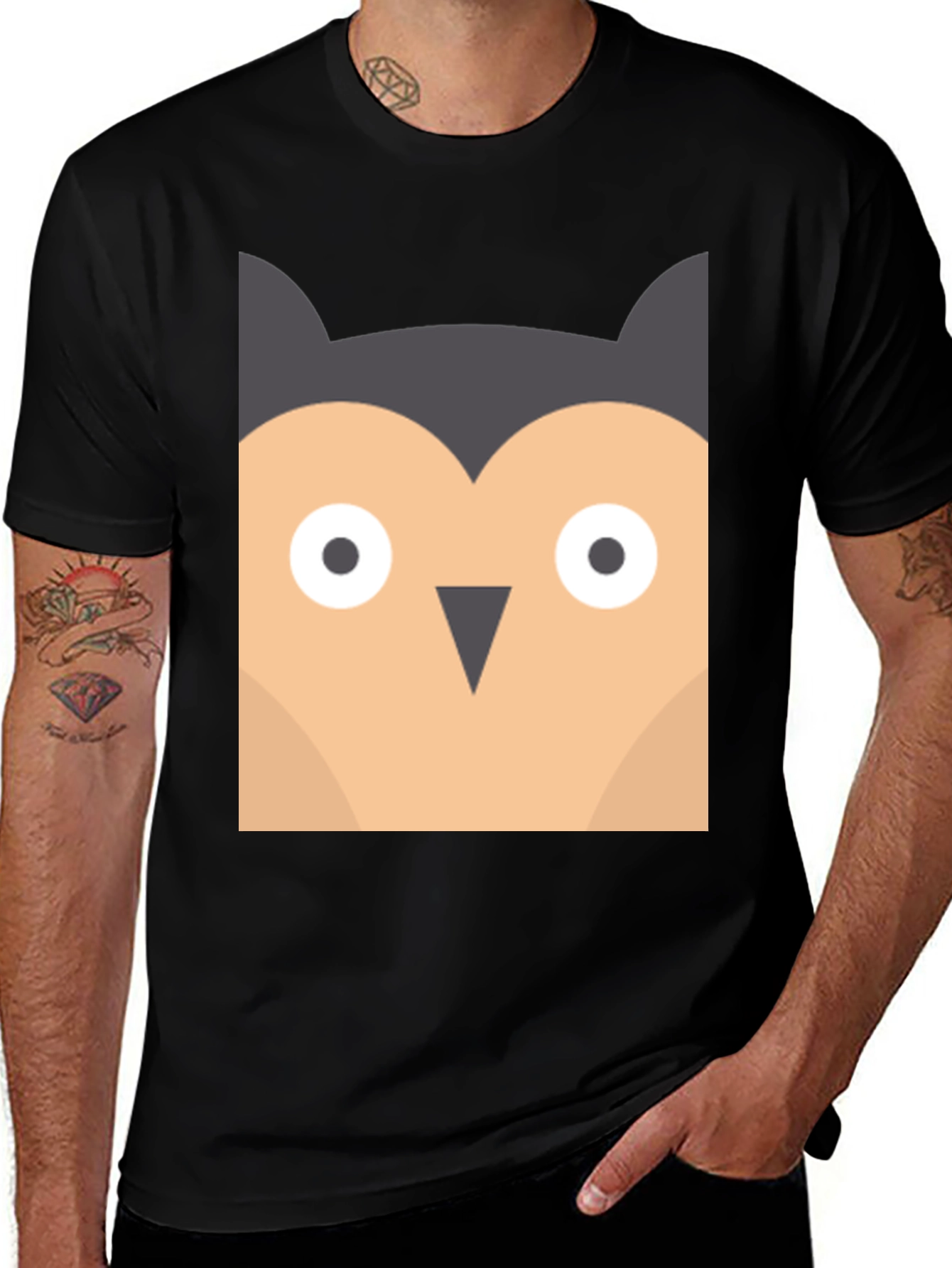 Owl Graphic Print Black Tee