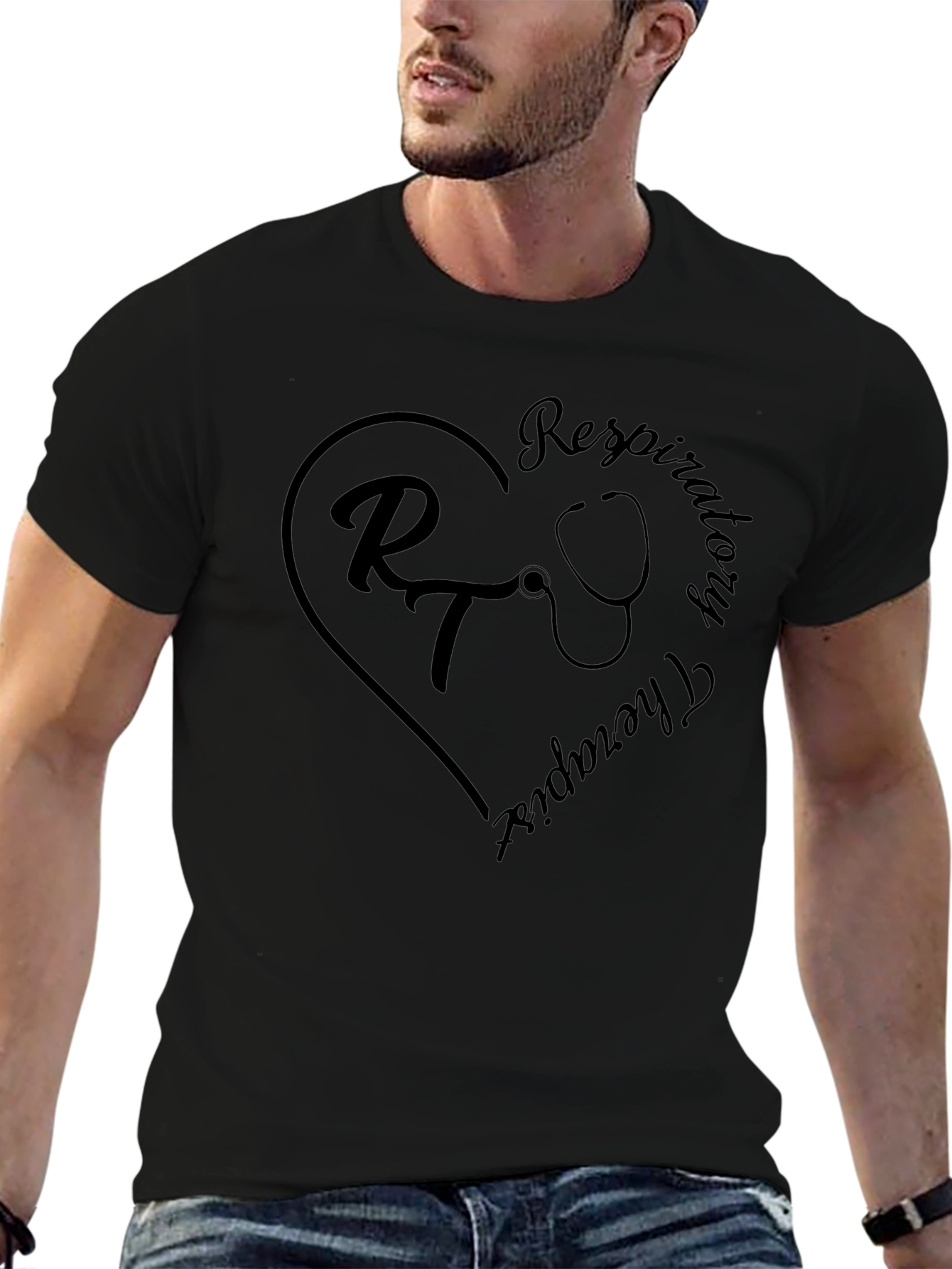 Respiratory Therapist Heart Stethoscope Black T-Shirt