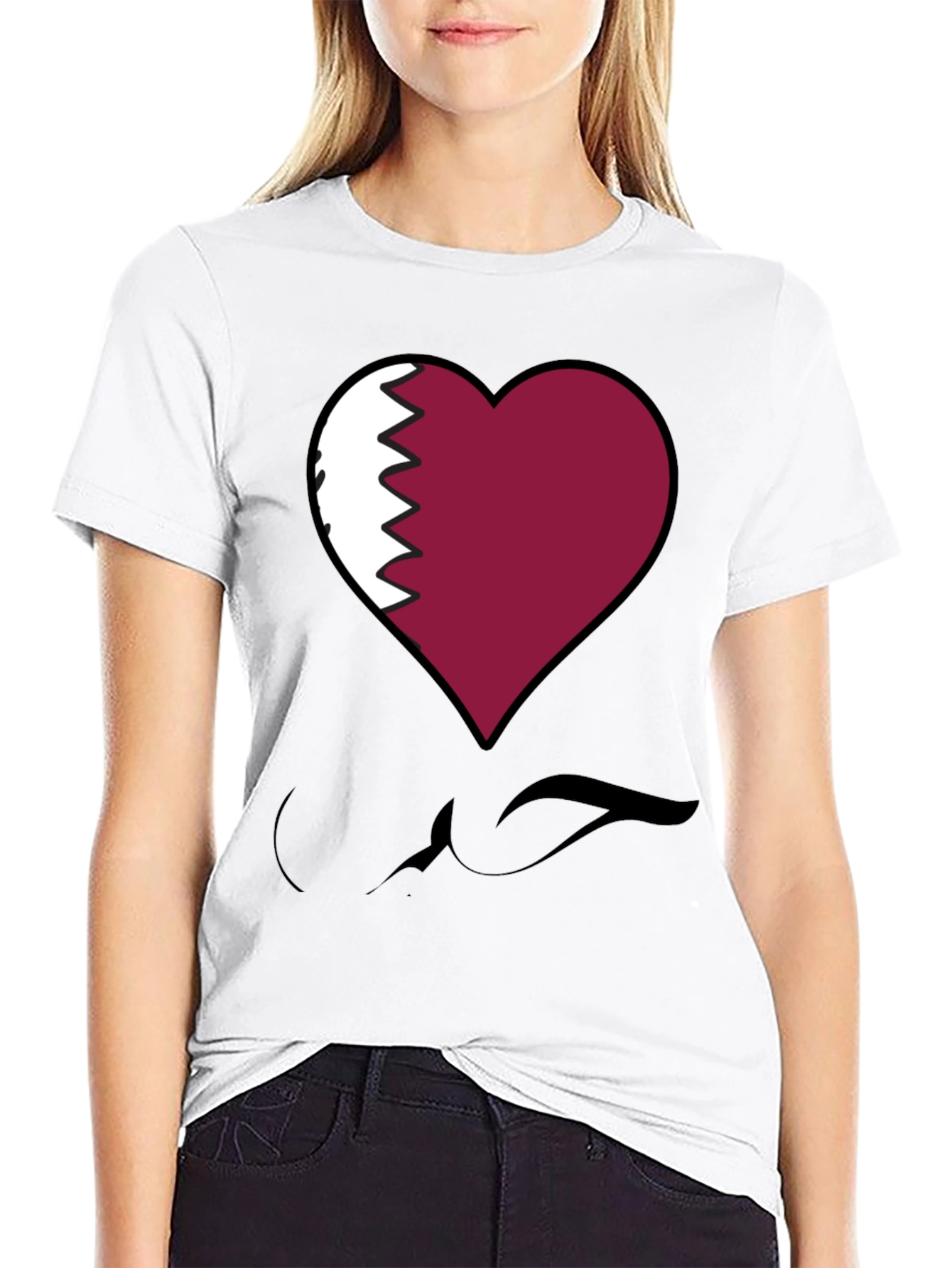 Qatar Flag Heart T-Shirt - Love Qatar Pride