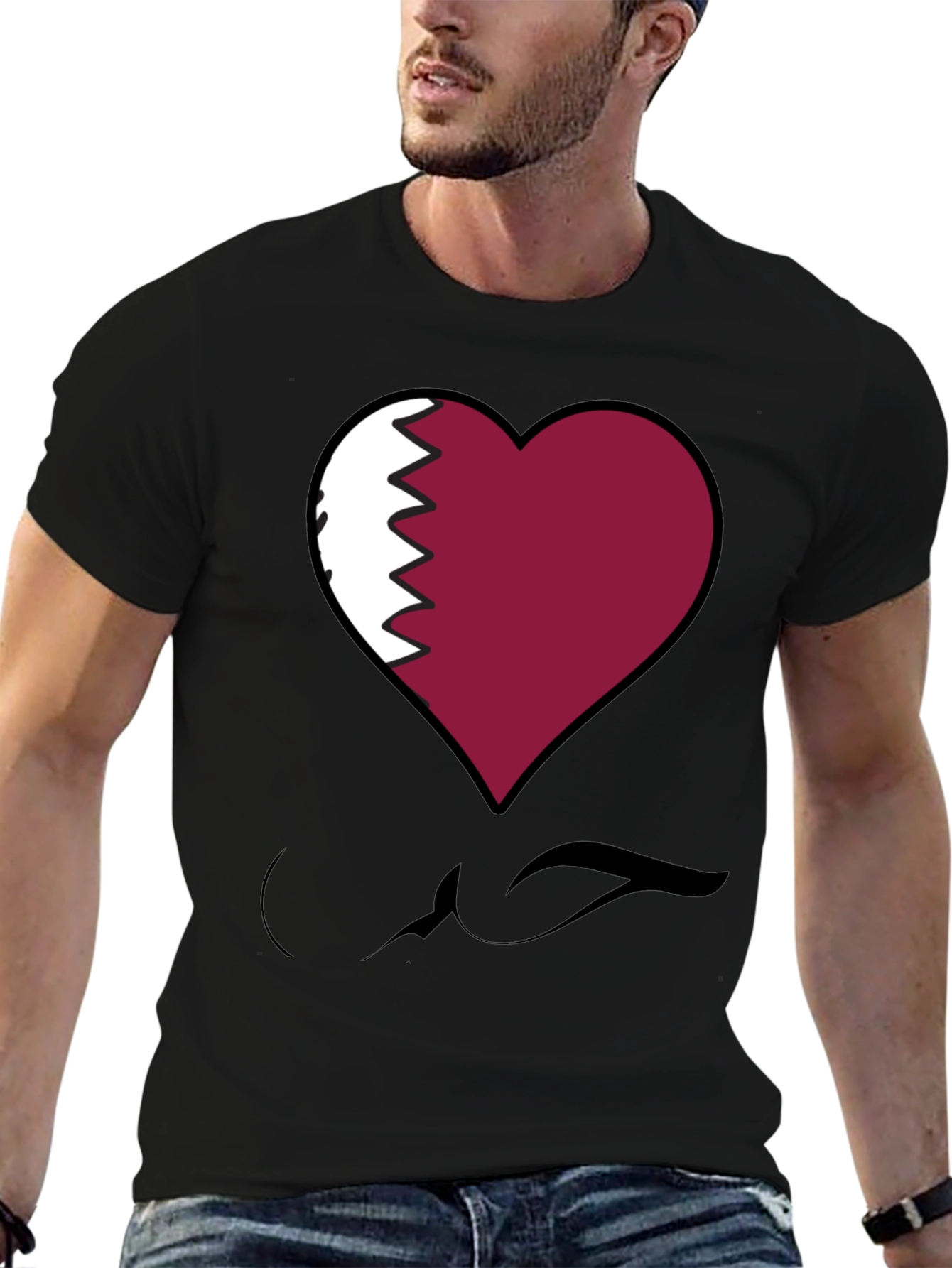 Qatar Flag Heart T-Shirt - Love Qatar Pride