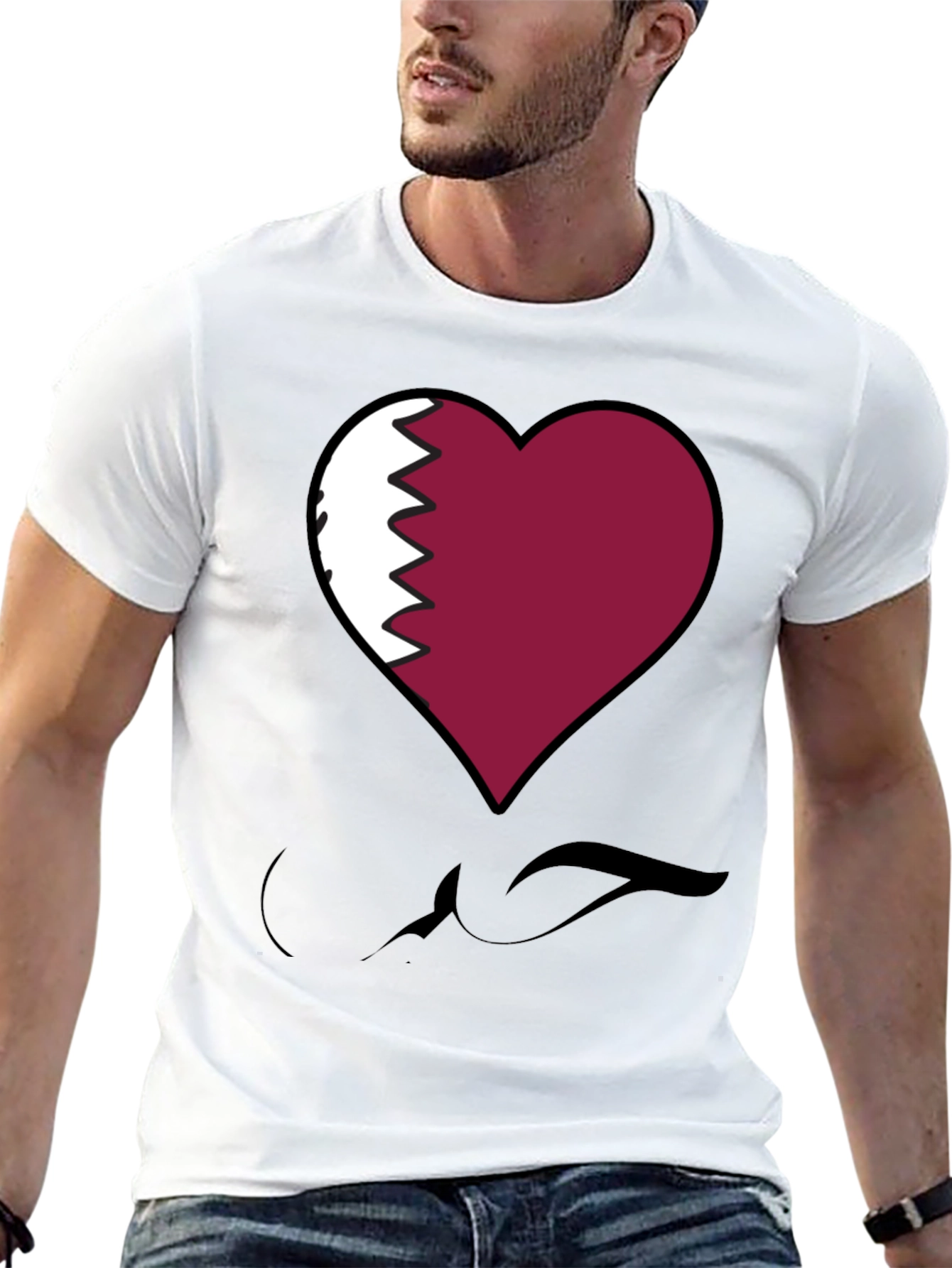 Qatar Flag Heart T-Shirt - Love Qatar Pride