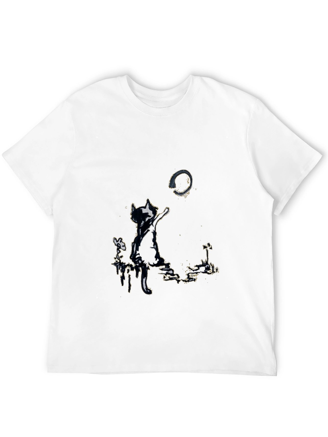 Whimsical Cat Print Tee - Black Graphic T-Shirt