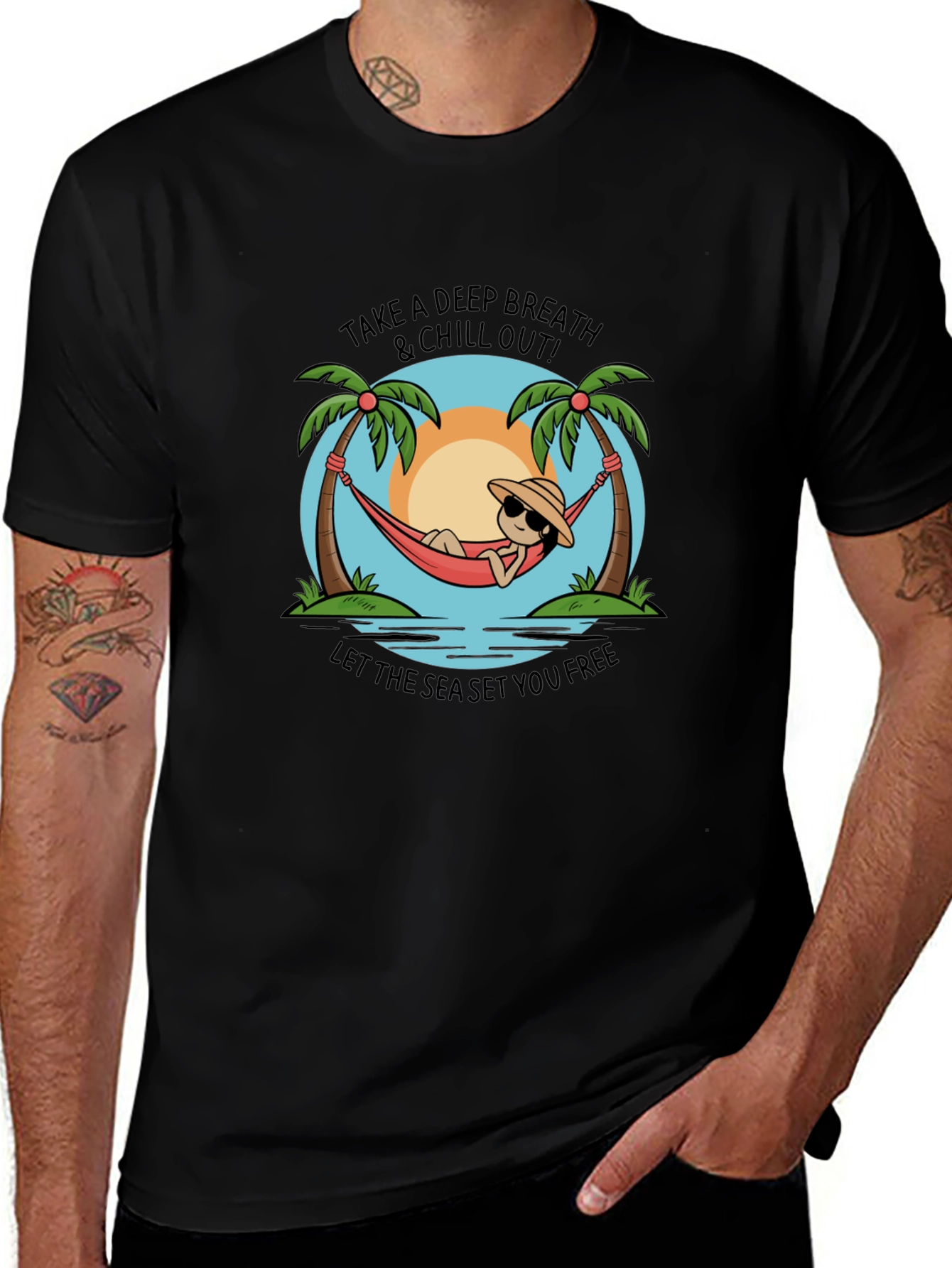 Chill Out Black T-Shirt - Deep Breath & Sea
