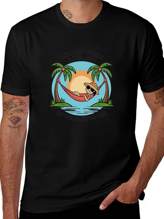 Chill Out Black T-Shirt - Deep Breath & Sea