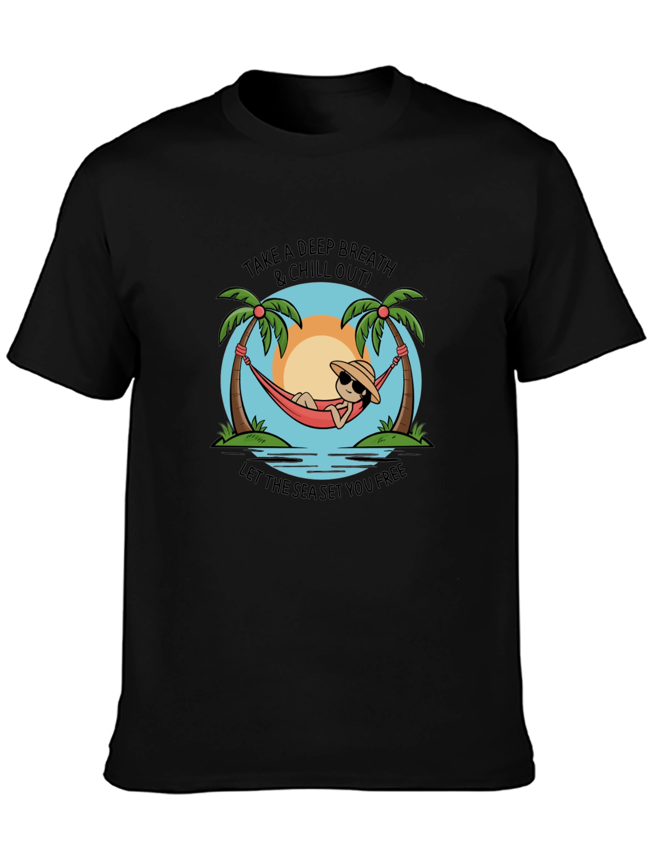 Chill Out Black T-Shirt - Deep Breath & Sea