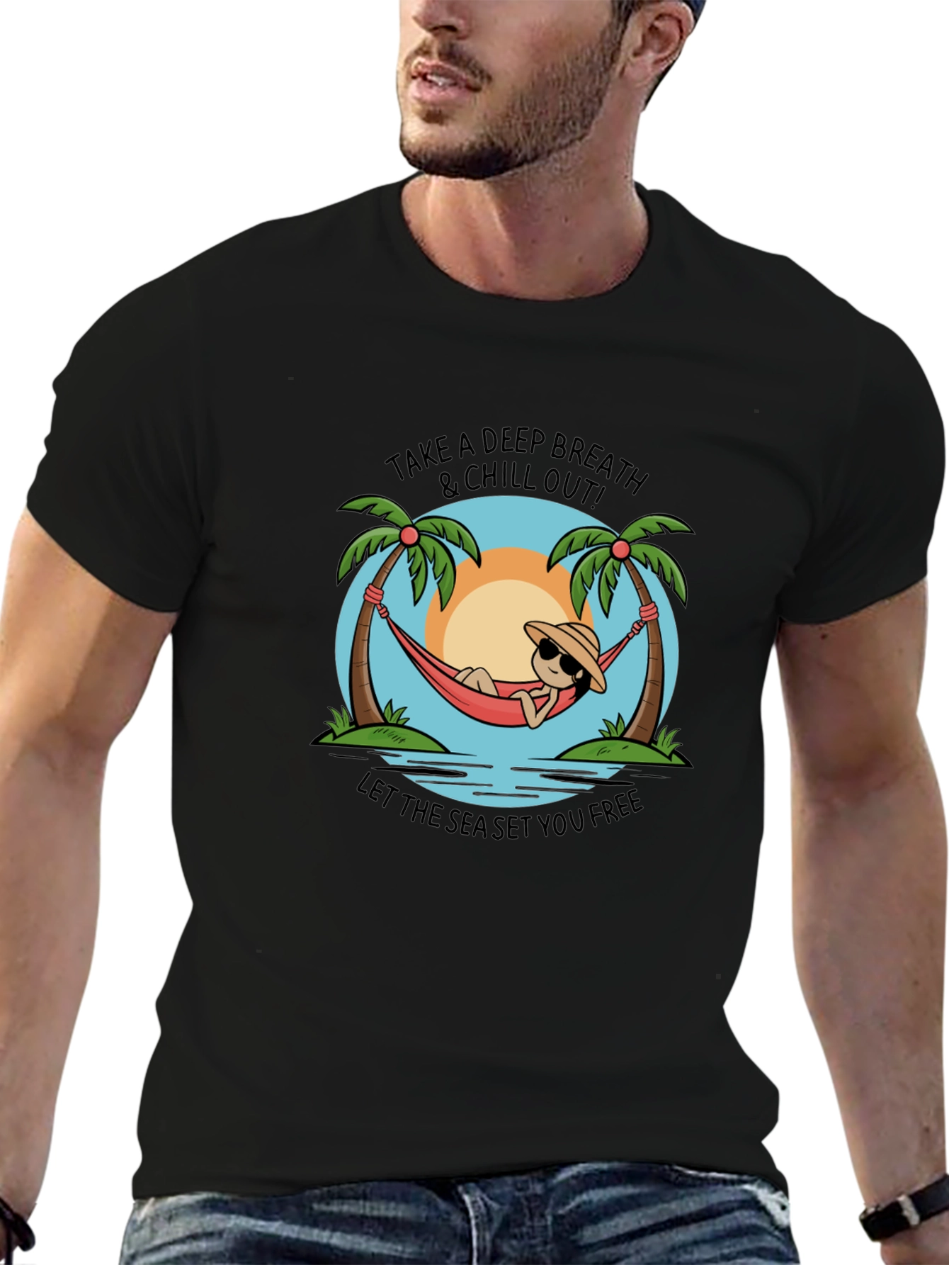 Chill Out Black T-Shirt - Deep Breath & Sea