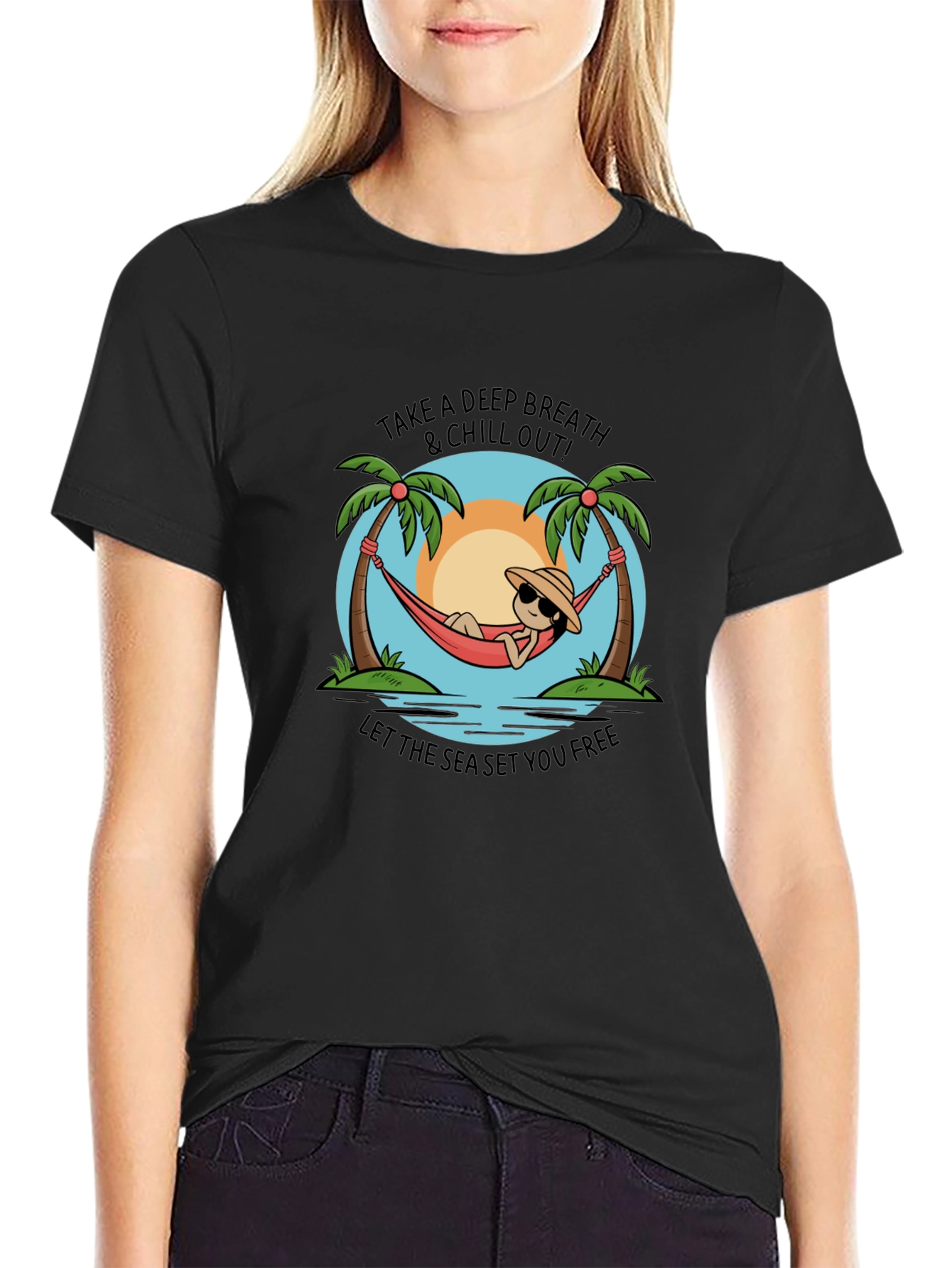 Chill Out Black T-Shirt - Deep Breath & Sea