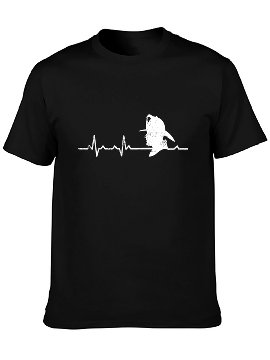 Firefighter Heartbeat Graphic Tee - Black Cotton Casual T-Shirt