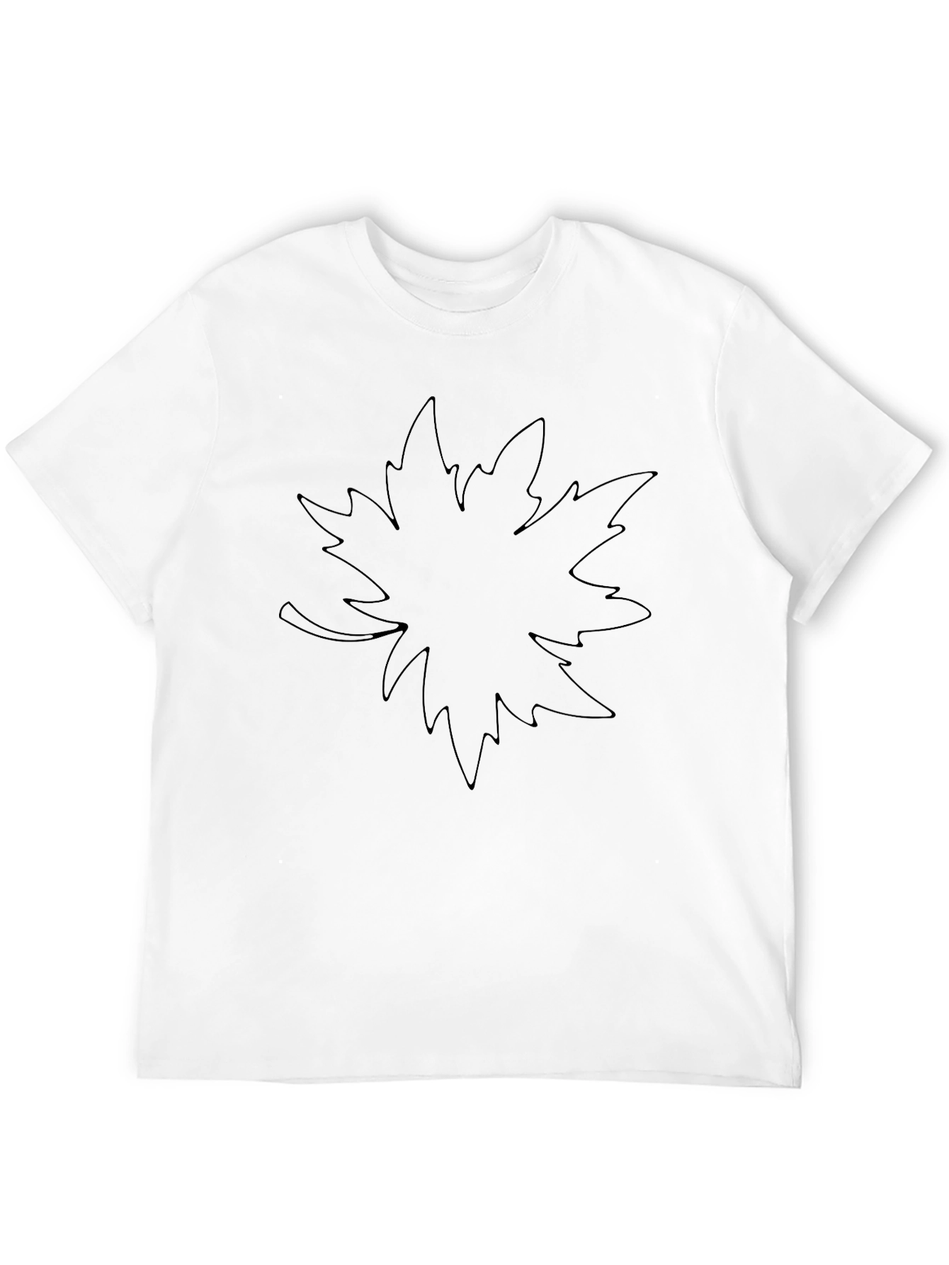 Black Graphic Tee - Leaf Outline Design Casual Style