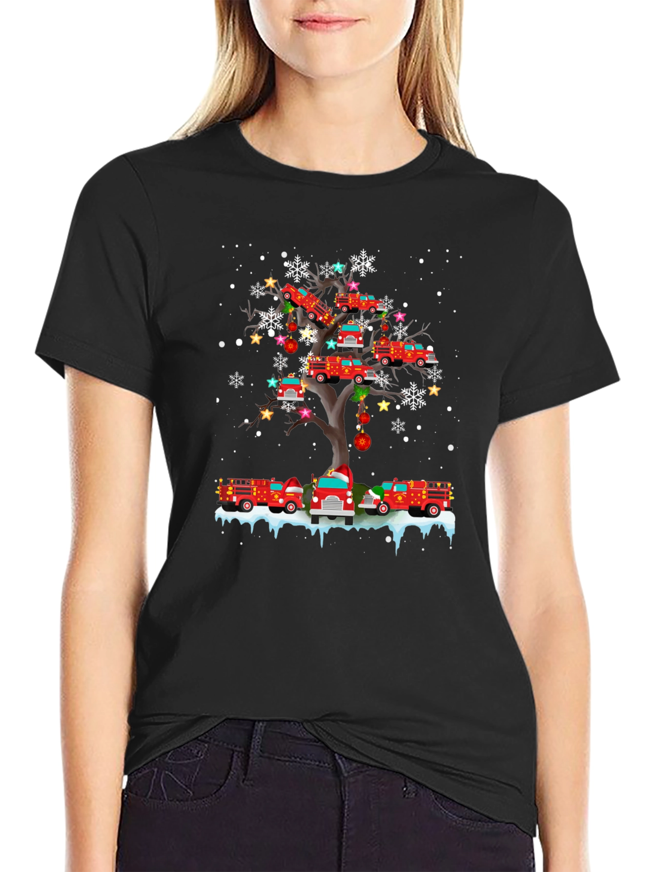 Fire Truck Christmas Tree T-Shirt Holiday Tee