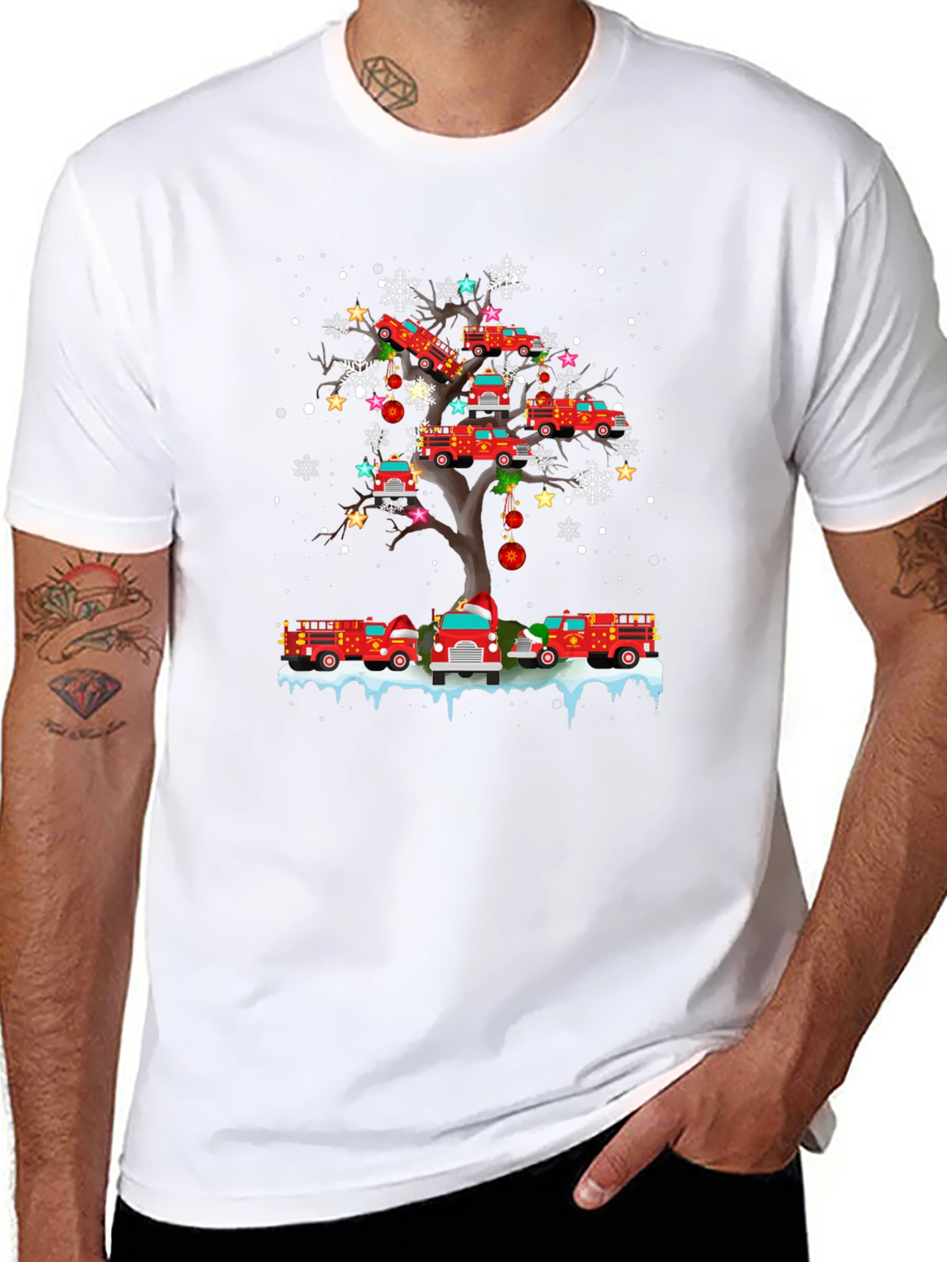 Fire Truck Christmas Tree T-Shirt Holiday Tee