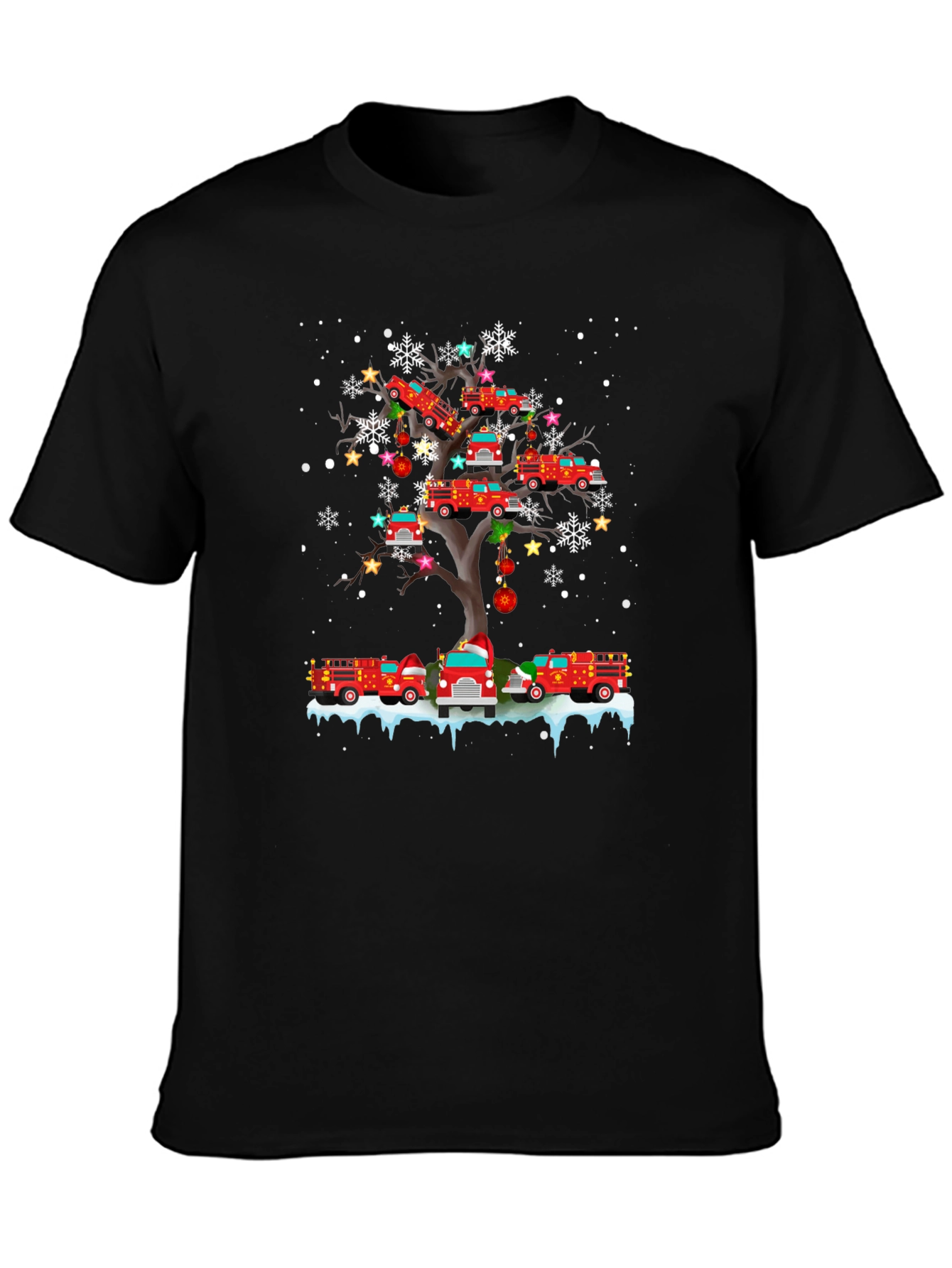Fire Truck Christmas Tree T-Shirt Holiday Tee